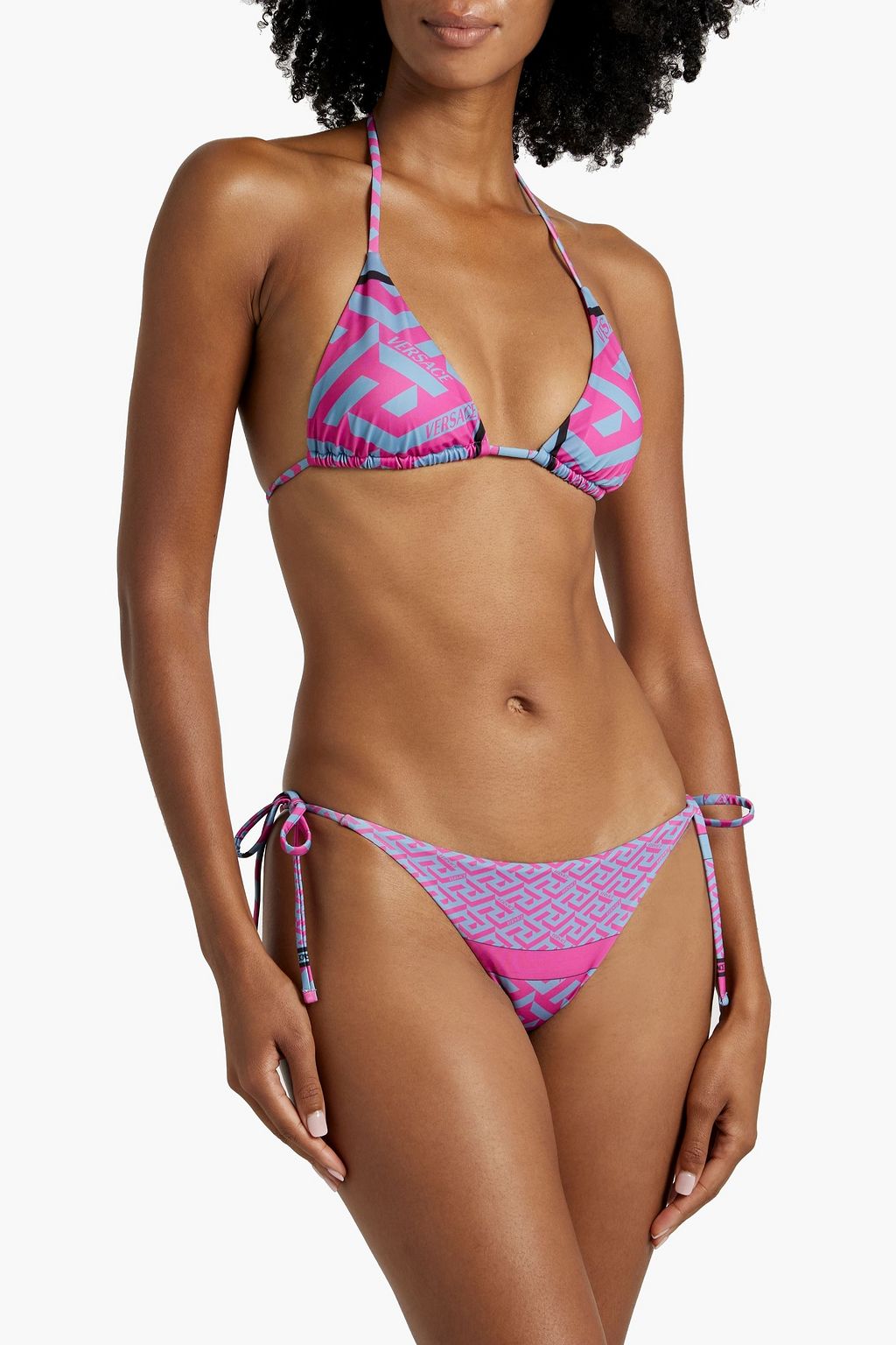 VERSACE Printed triangle bikini top