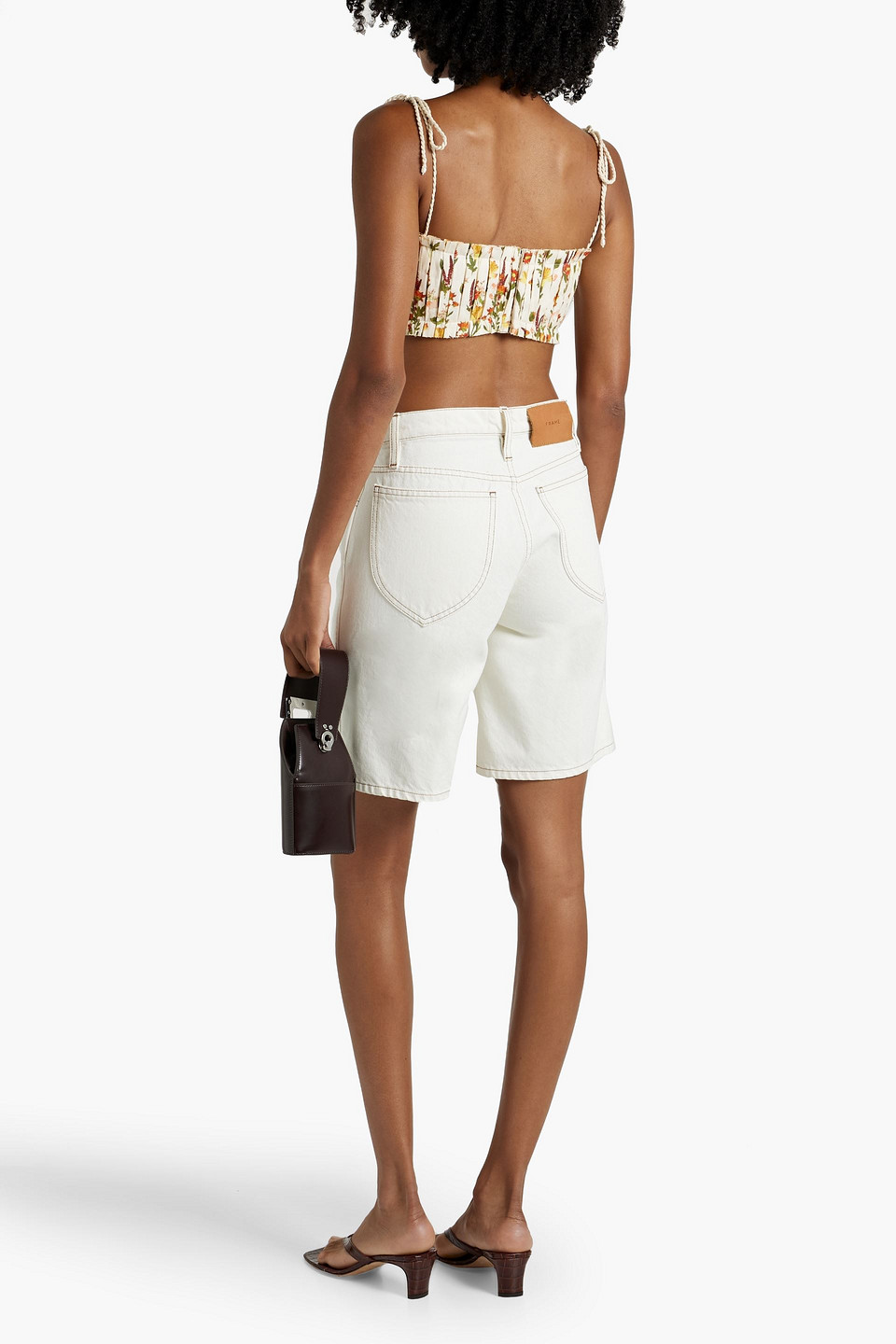  Agua By Agua Bendita - Moringa Clementina Cropped Bustier-oberteil Aus Leinen Mit Floralem Print Und Falten - Weiß - L 