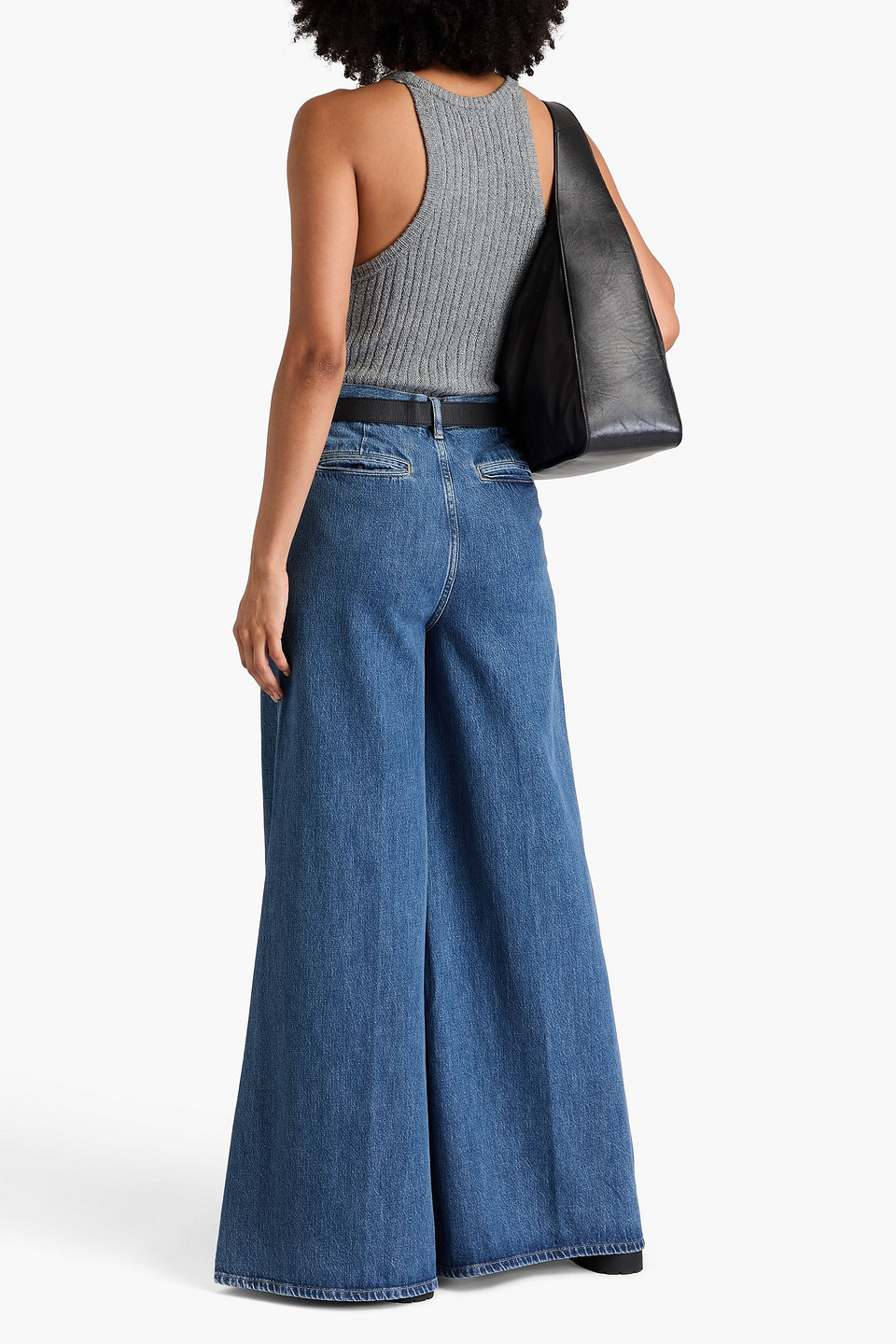 Shop Frame High-rise Wide-leg Jeans In Dark Denim