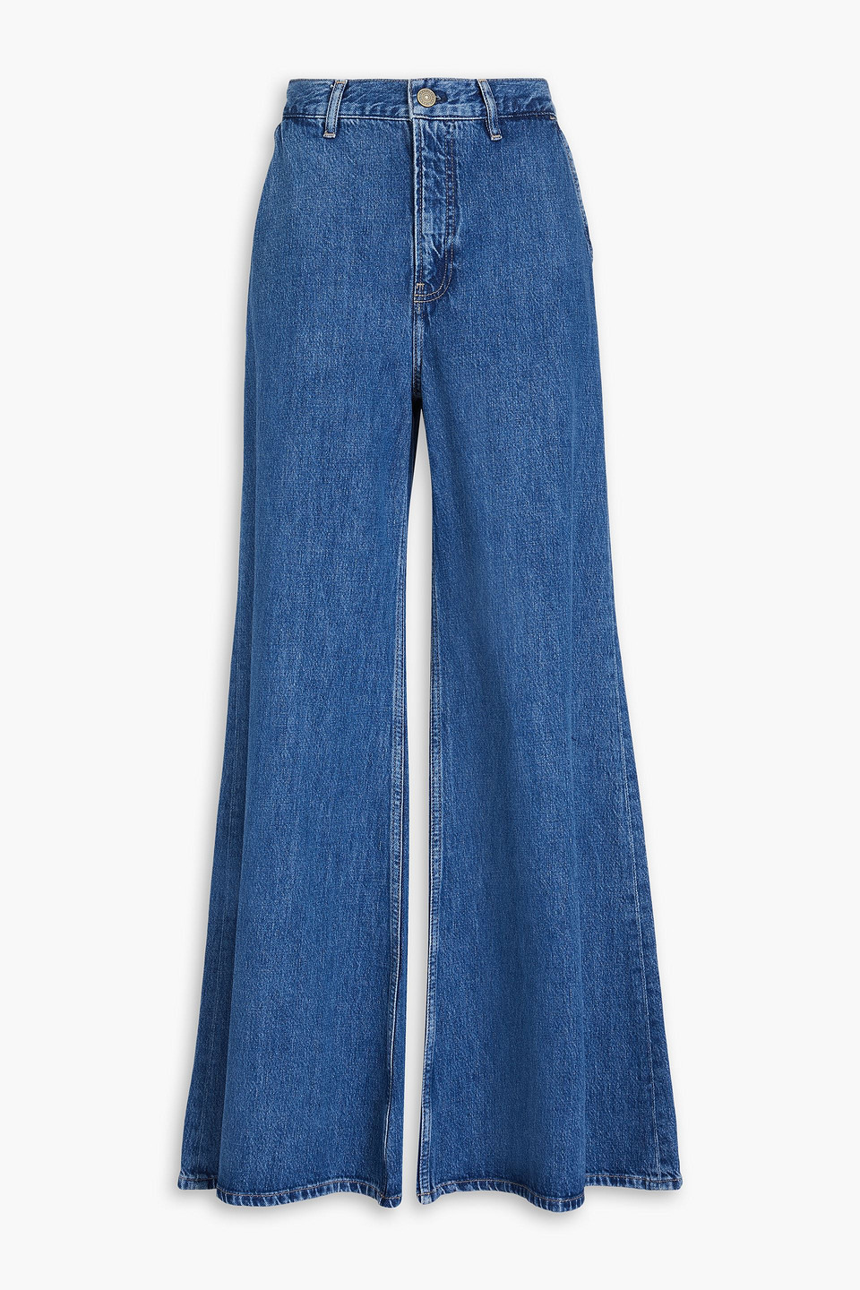 Shop Frame High-rise Wide-leg Jeans In Dark Denim