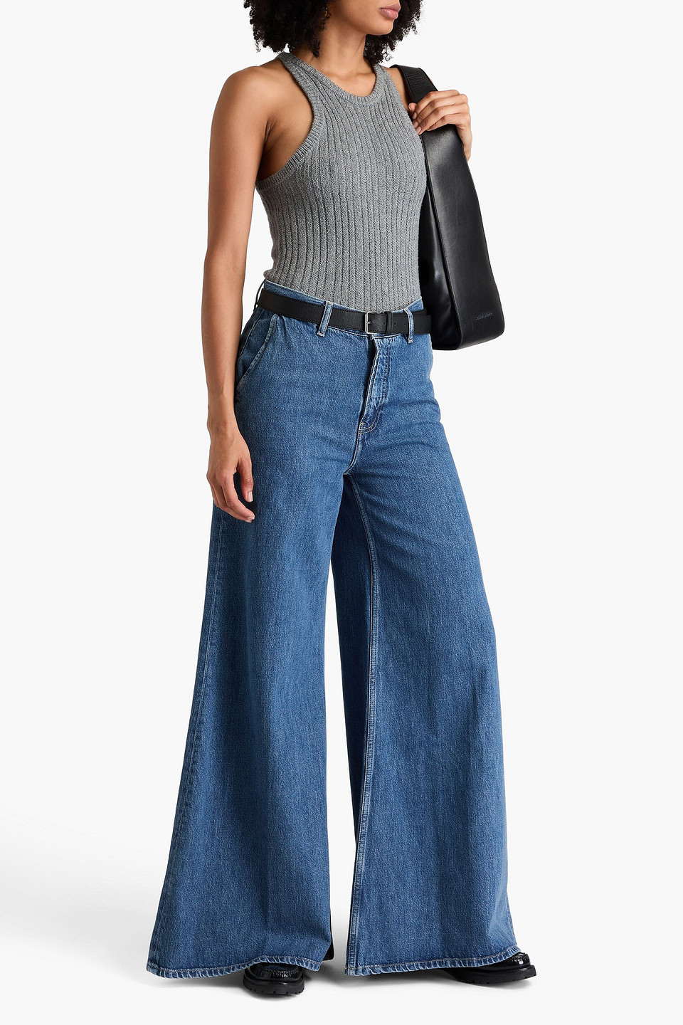Shop Frame High-rise Wide-leg Jeans In Dark Denim