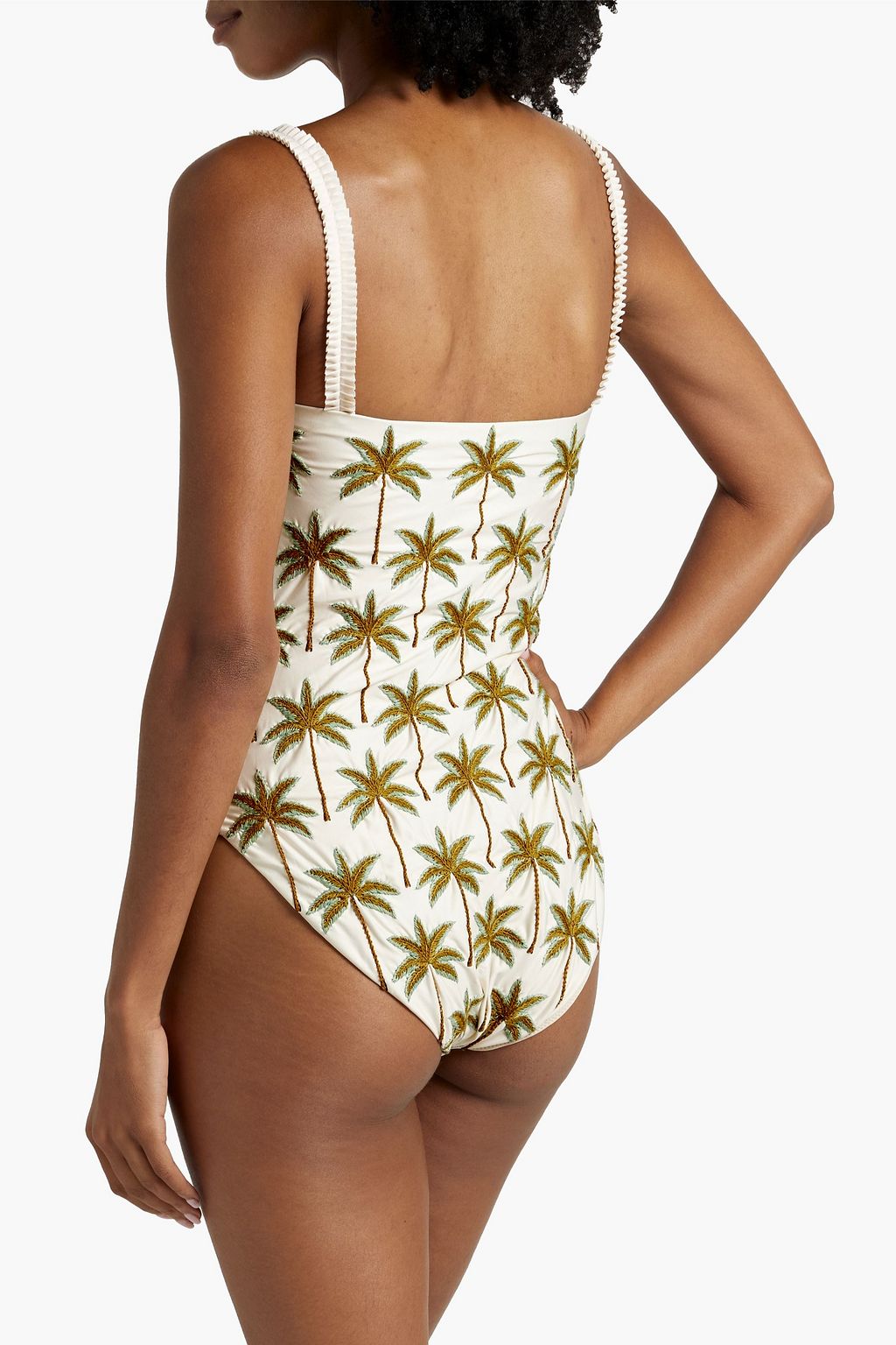 AGUA BY AGUA BENDITA Limon Victoria ruffled embroidered swimsuit