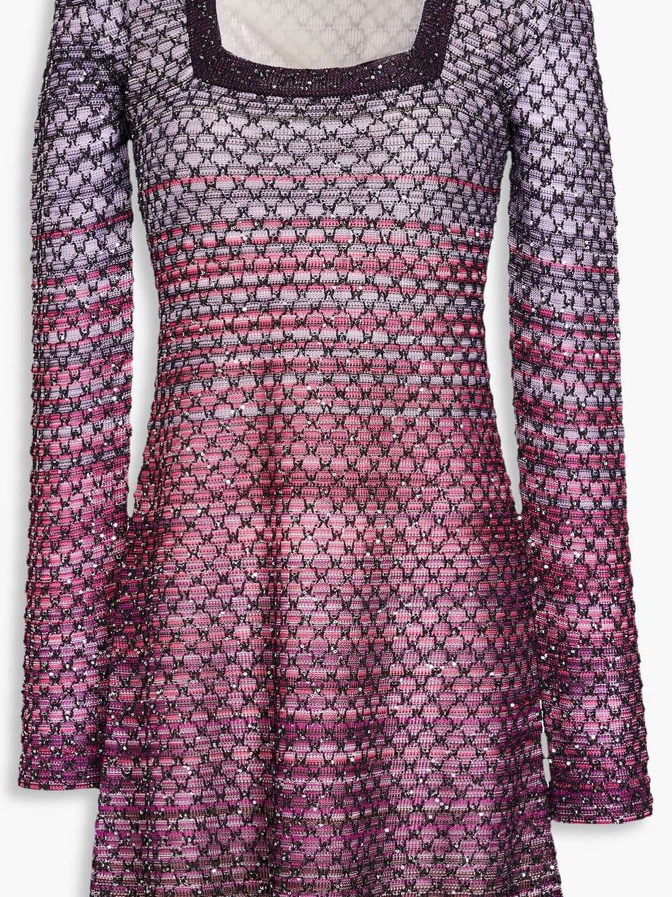embellished crochet-knit mini dress