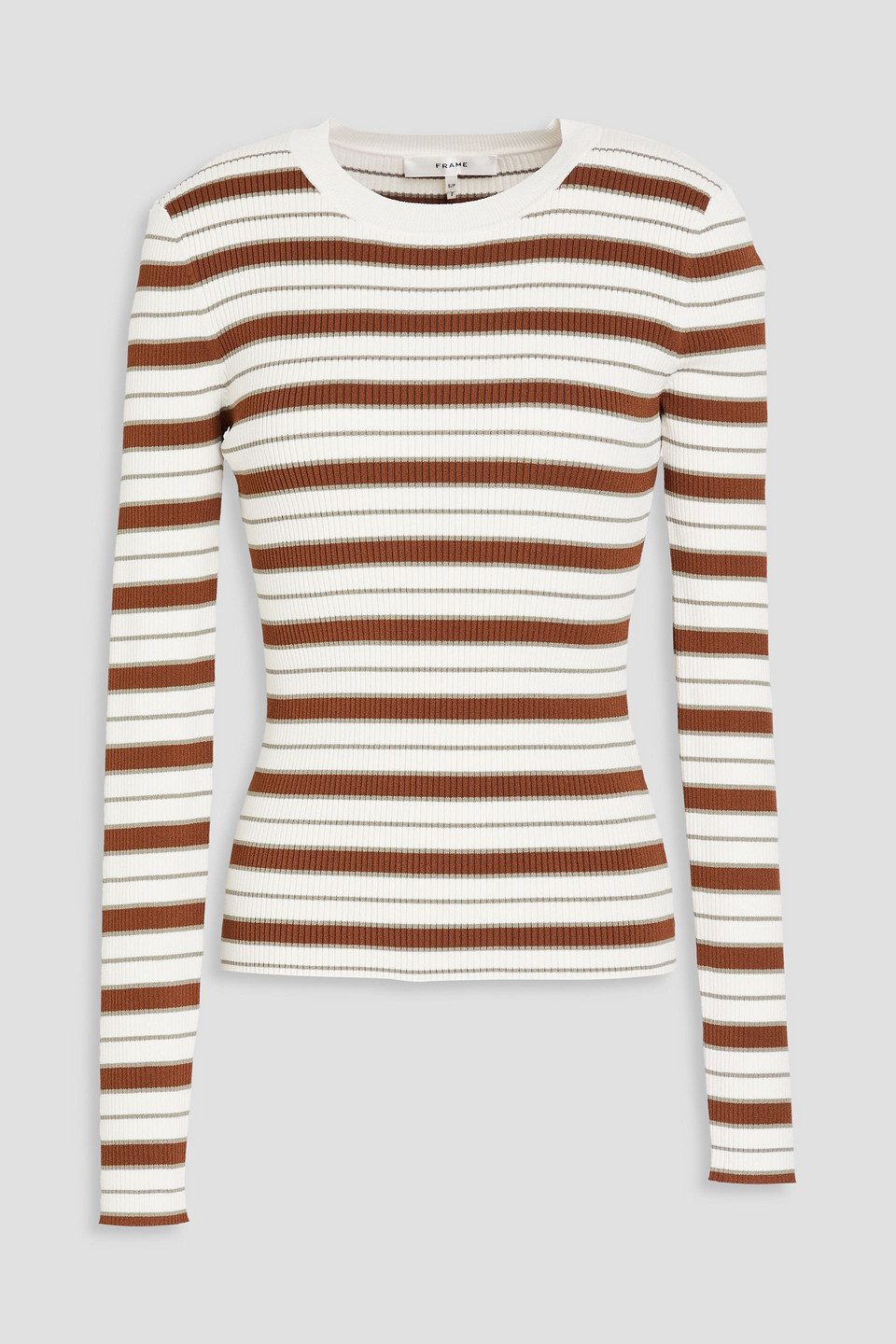 Frame Womens Mocha Multi Stripe-print Crew-neck Stretch-woven Blend Jumper In Ecru