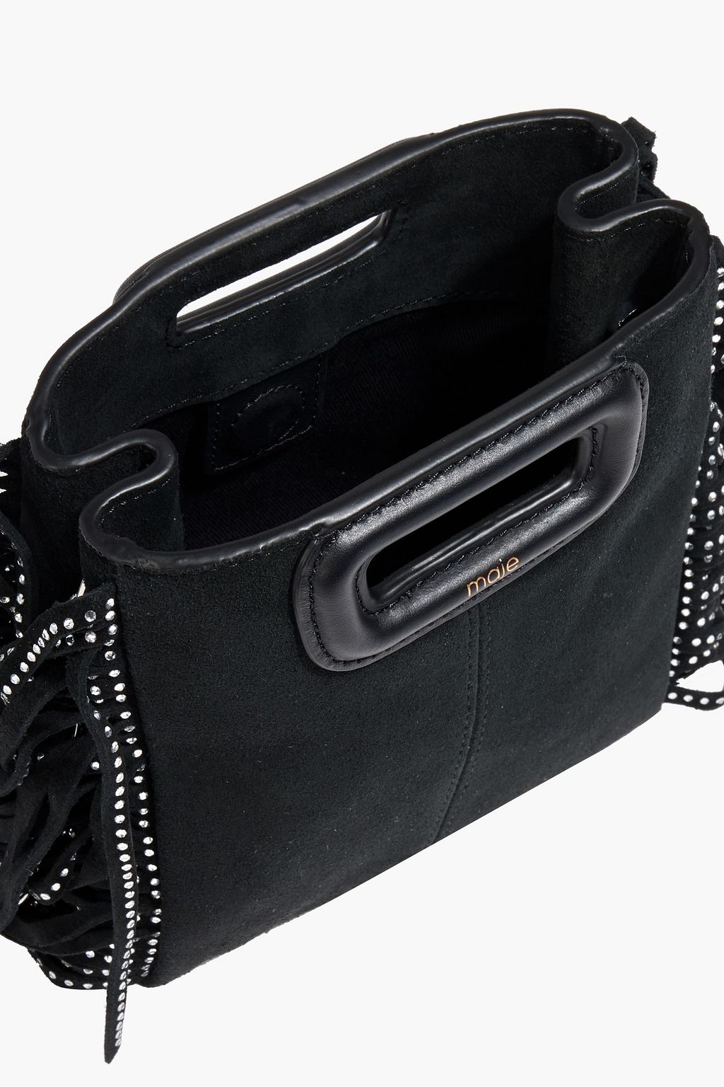 MAJE Fringed crystal-embellished suede cross-body bag