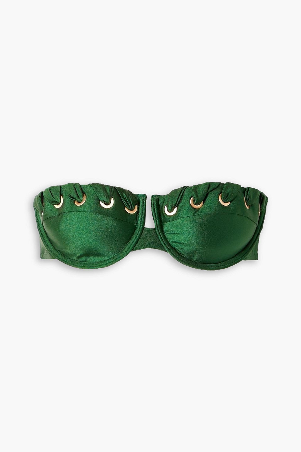 Zimmermann Devi Strapless Eyelet-embellished Bikini Top In Forest Green