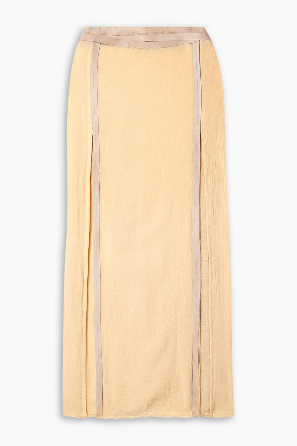 Caravana Jarawi Leather-trimmed Cotton-gauze Midi Skirt In Pastellgelb