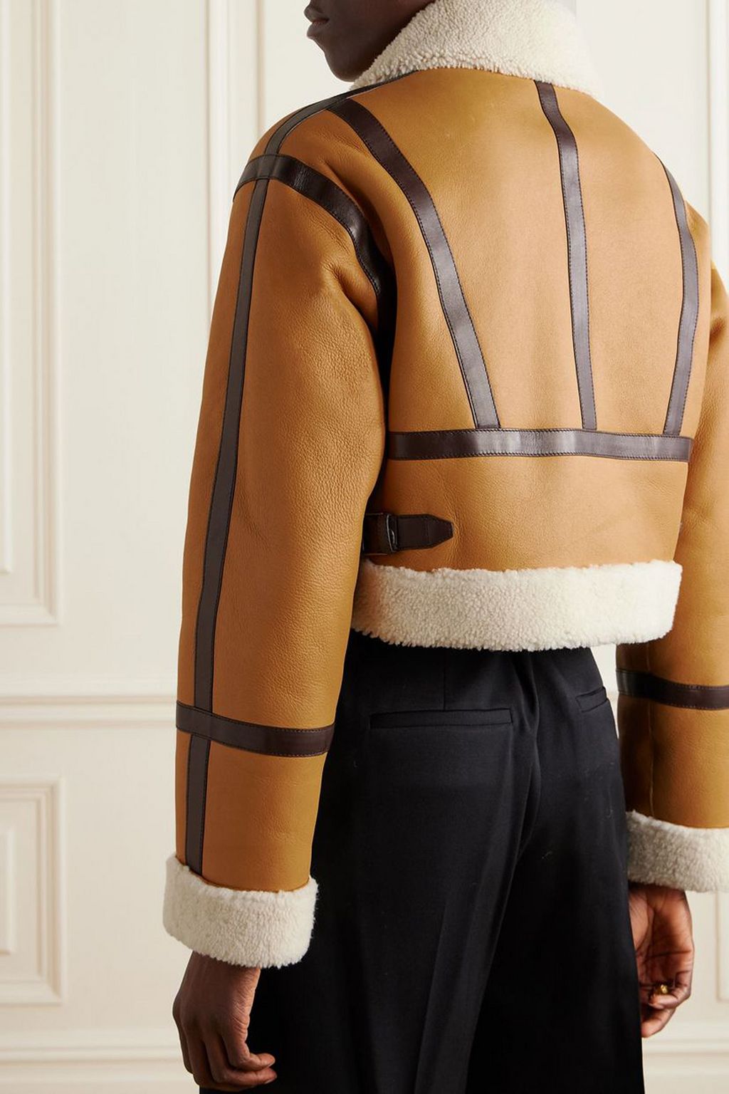 TOD'S Cropped leather-trimmed shearling jacket