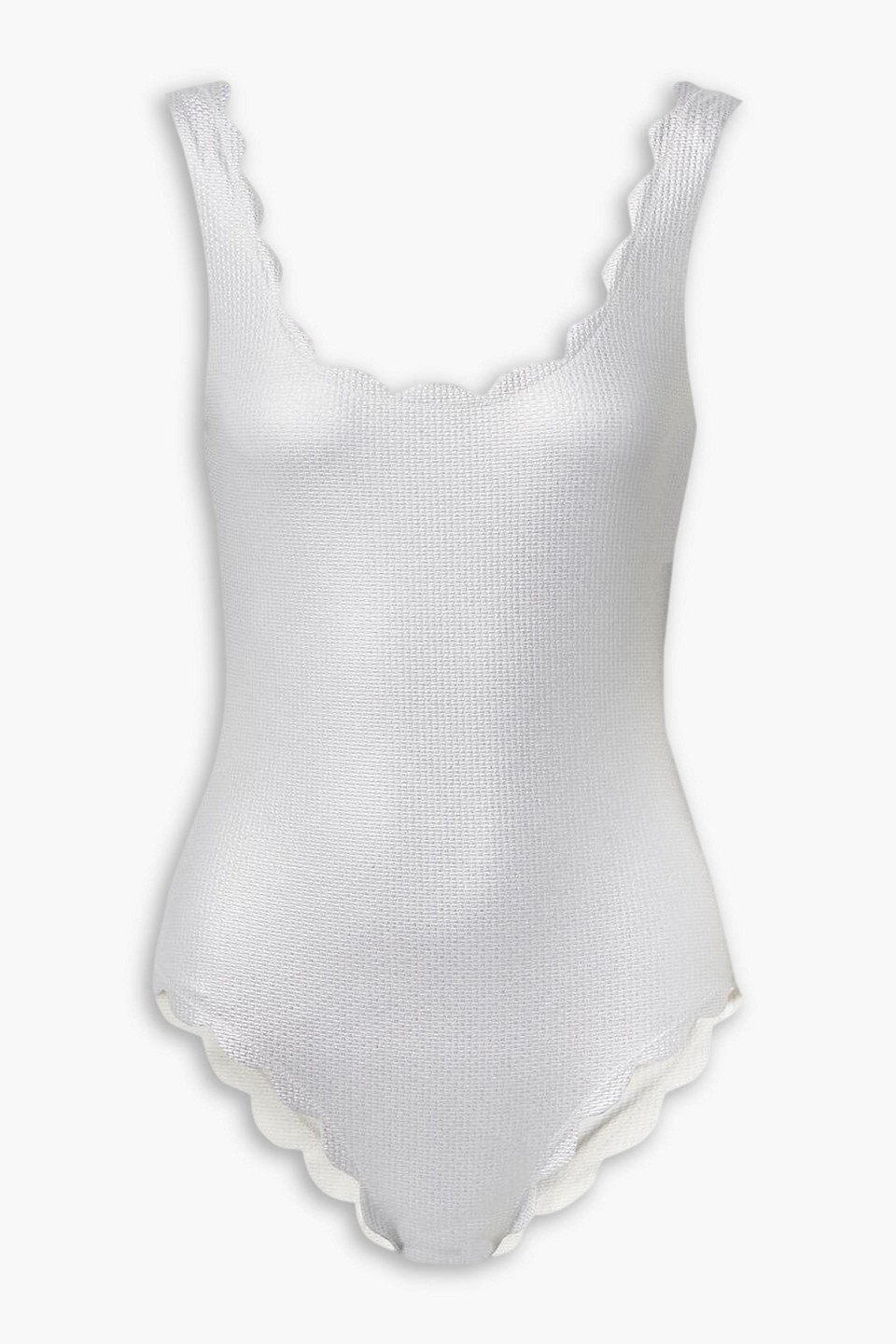 Marysia Palm Springs Reversible Scalloped Metallic Seersucker Swimsuit In Silver