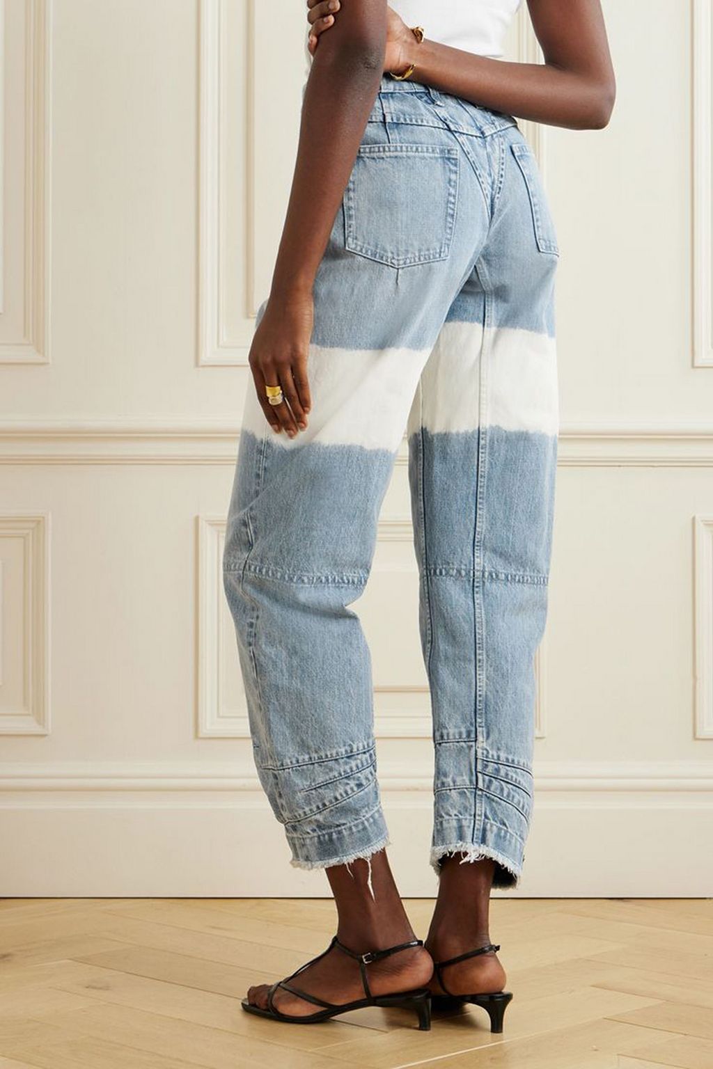JIL SANDER Cropped bleached paneled high-rise tapered jeans