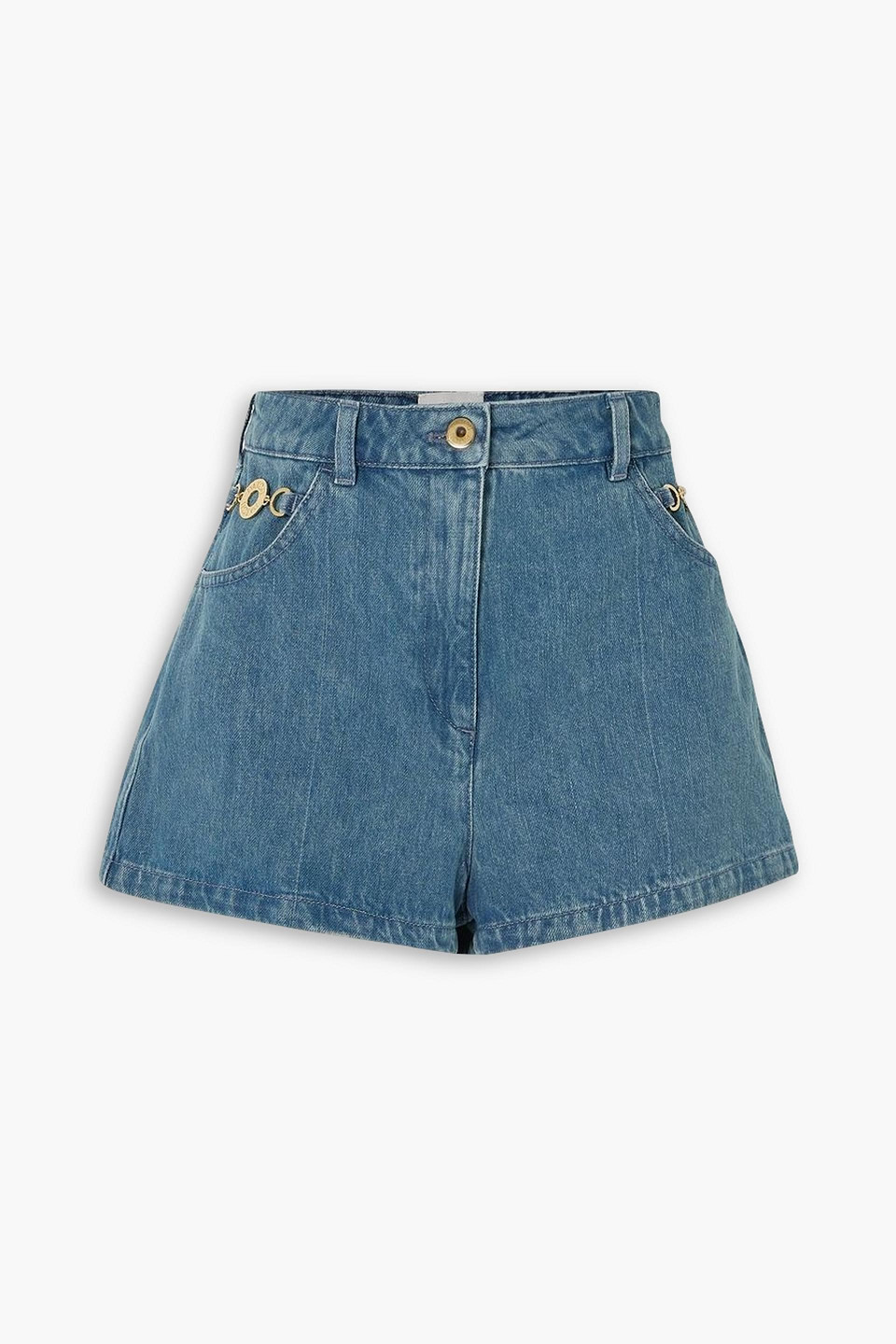 Patou Logo-embroidered Denim Shorts In Mid Denim