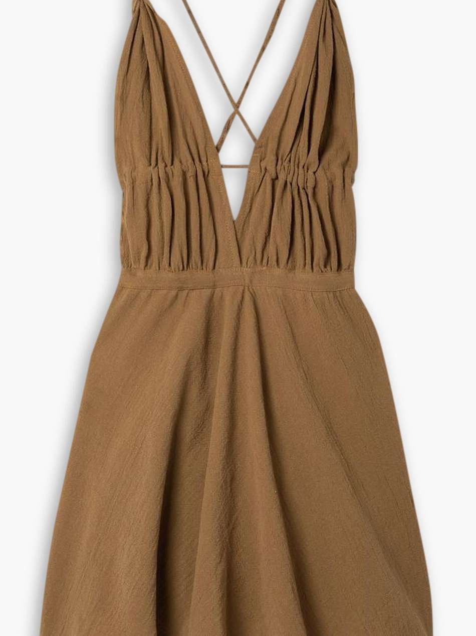 astu open-back ruched cotton-gauze mini dress