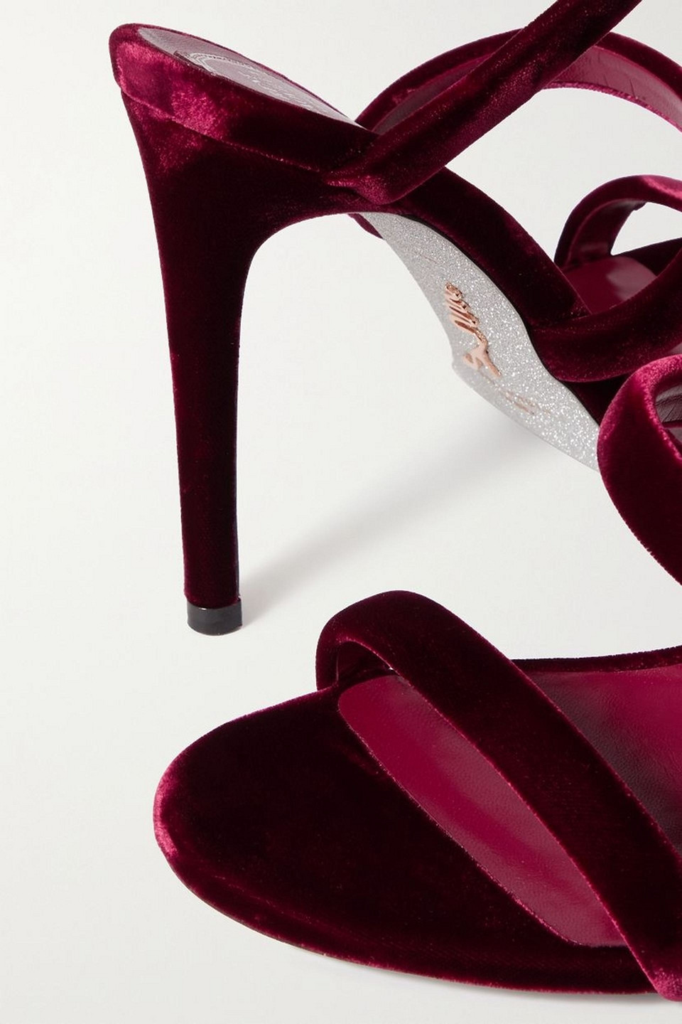 René Caovilla Cleo 110mm Velvet-finish Sandals In Burgundy