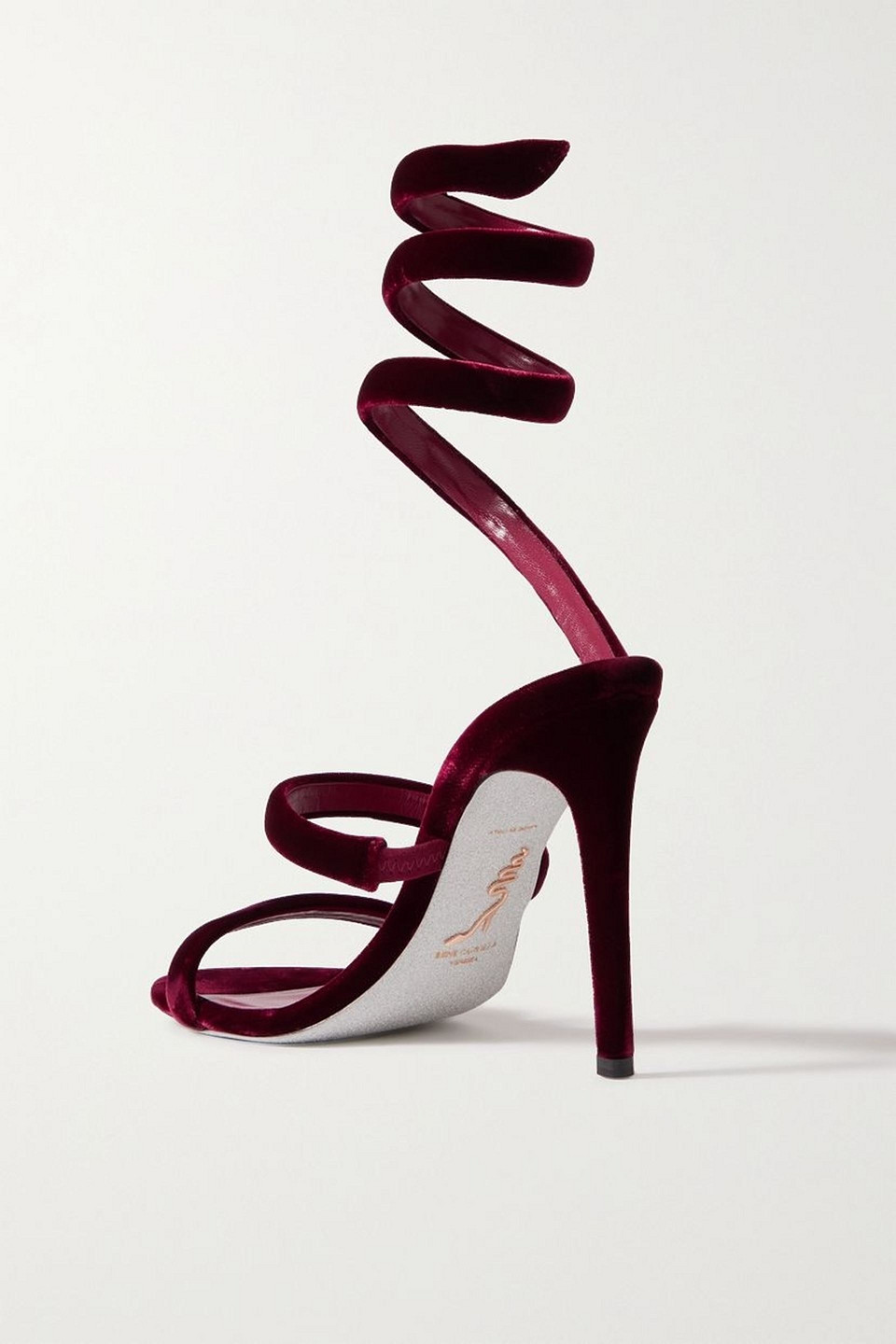 René Caovilla Cleo 110mm Velvet-finish Sandals In Burgundy