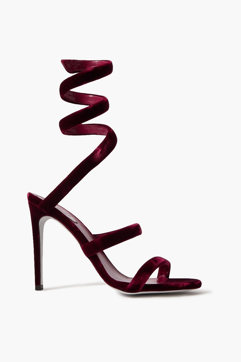 René Caovilla Cleo 110mm Velvet-finish Sandals In Burgundy