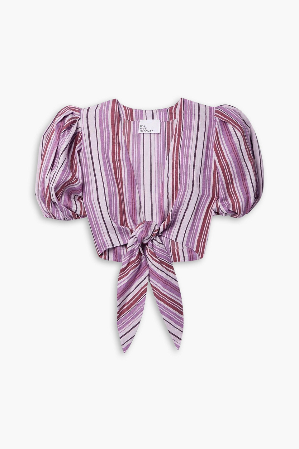 Lisa Marie Fernandez Pouf Cropped Tie-front Striped Linen-blend Top In Lila