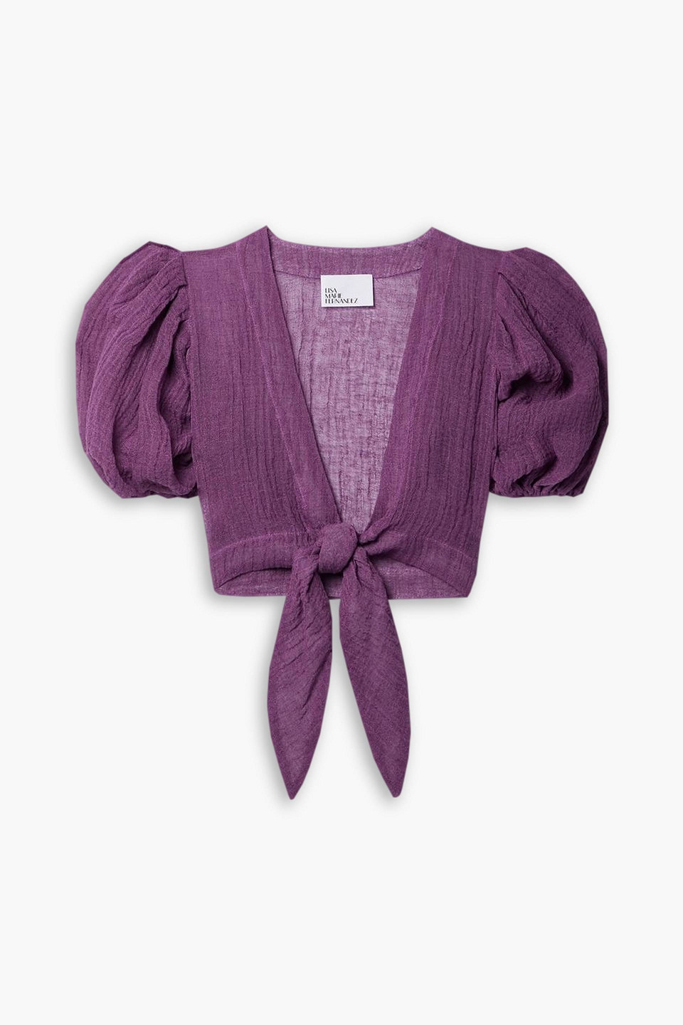 Lisa Marie Fernandez Pouf Cropped Tie-front Linen-blend Gauze Top In Lila