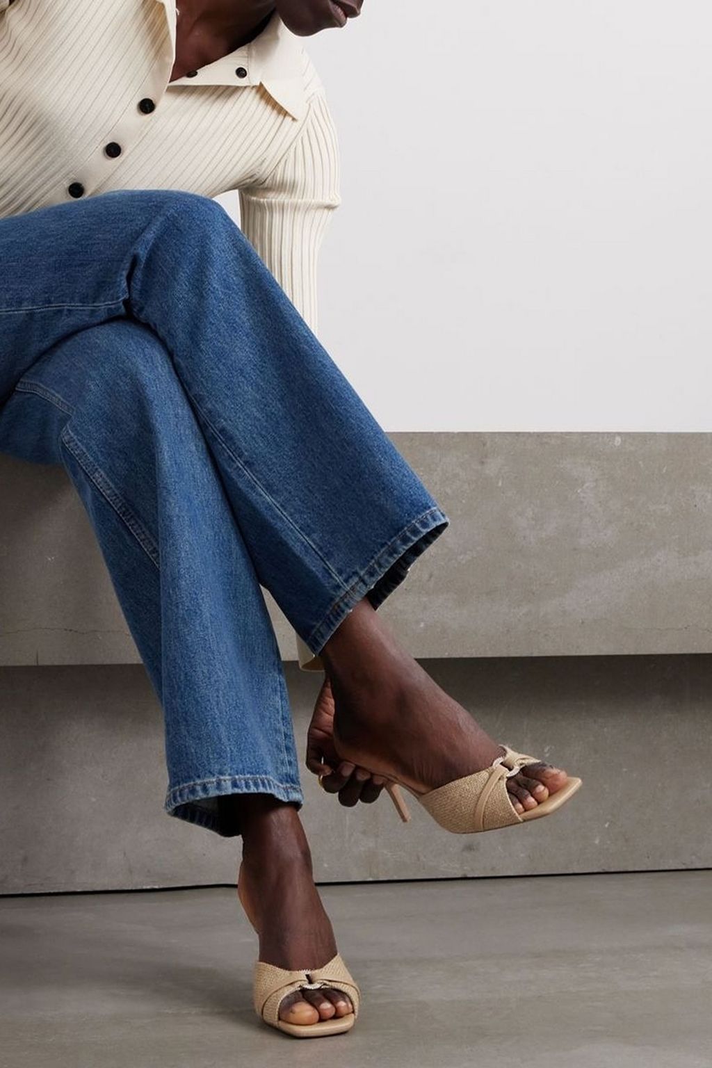 MALONE SOULIERS Patricia 70 crystal-embellished raffia mules