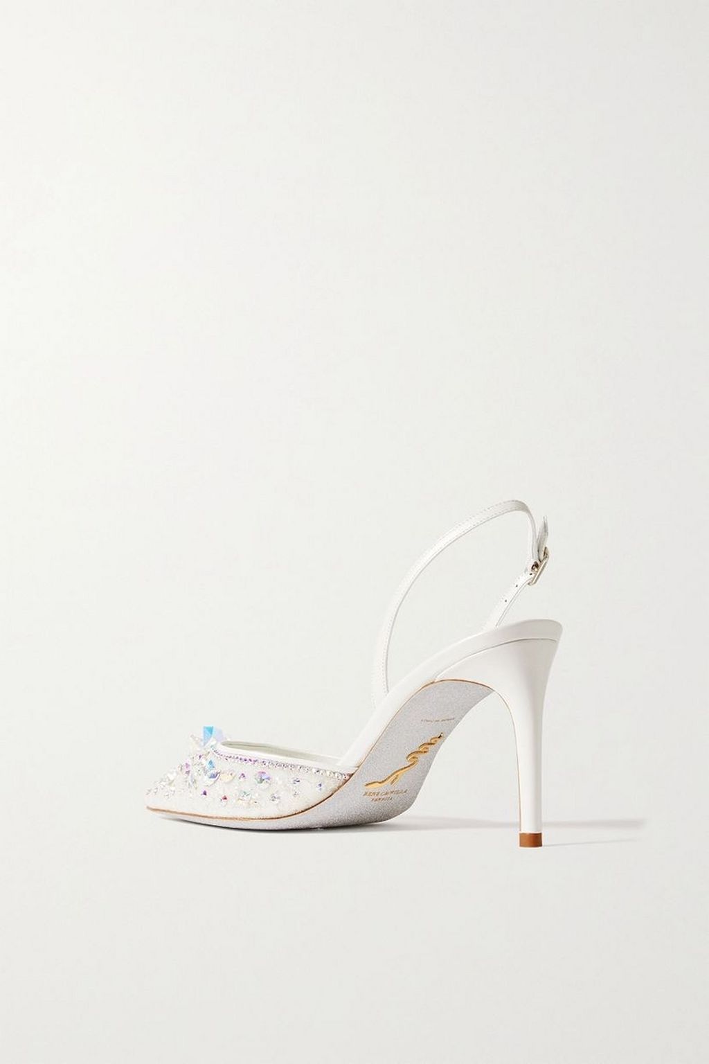 RENE' CAOVILLA Cinderella leather and crystal-embellished lace slingback pumps