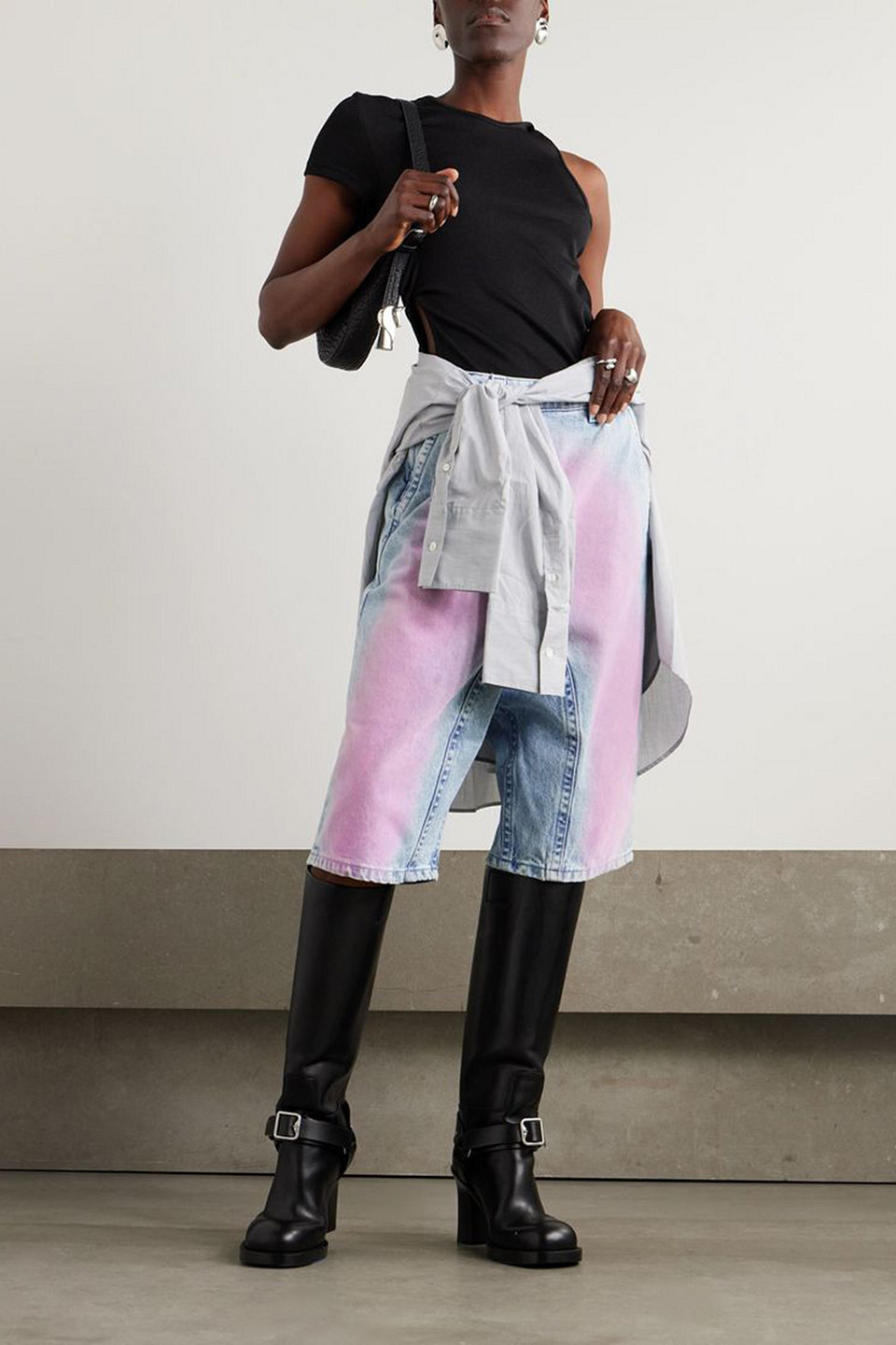 Y/PROJECT SOUFFLÉ FLOCKED DENIM SHORTS