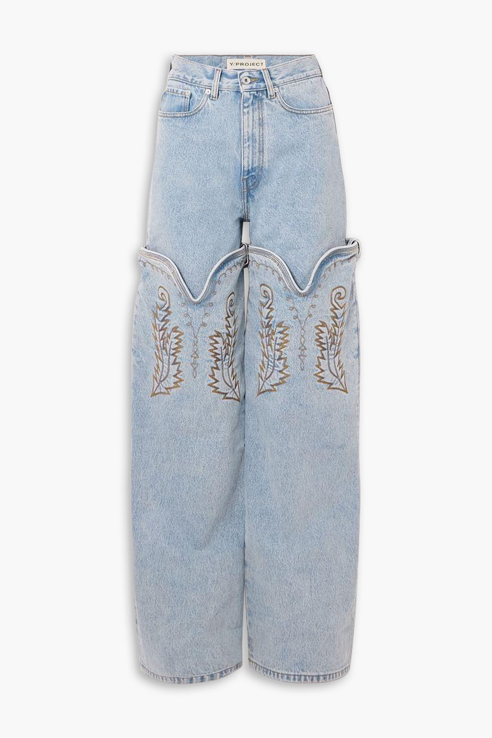 Y/project Evergreen Convertible Embroidered Wide-leg Jeans In Light Denim