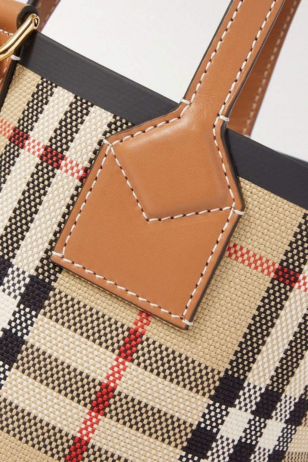 BURBERRY 가죽 트리밍 체크 캔버스 토트