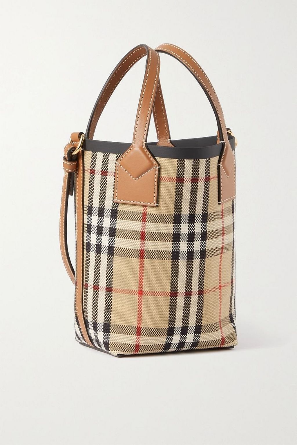 BURBERRY 가죽 트리밍 체크 캔버스 토트