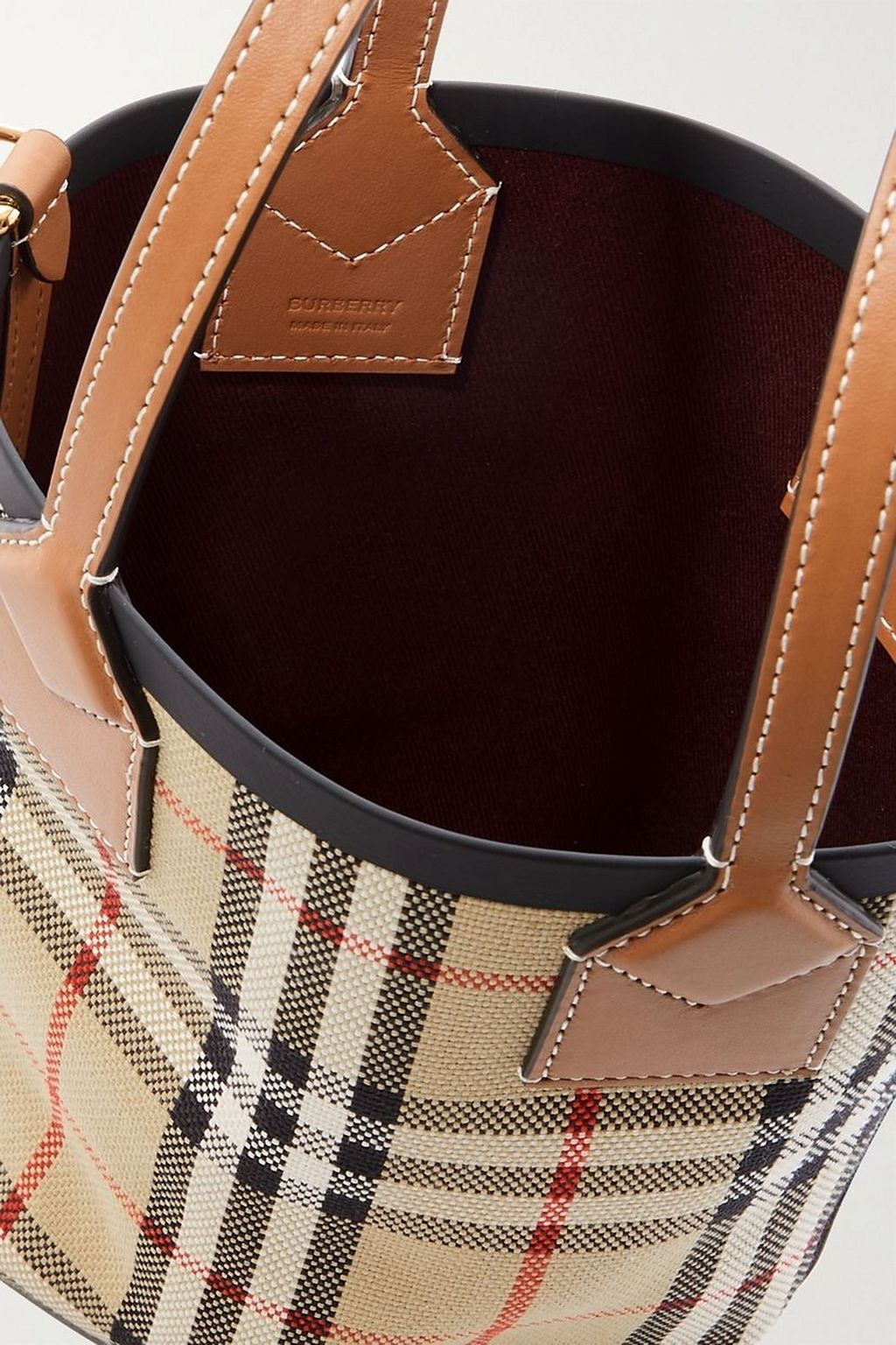 BURBERRY 가죽 트리밍 체크 캔버스 토트