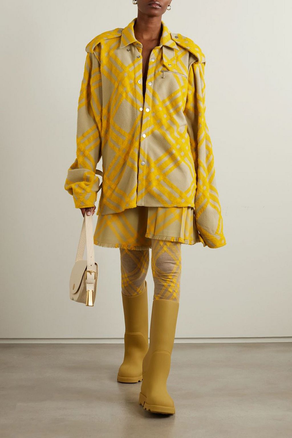 BURBERRY Oversized checked wool-blend bomber jacket