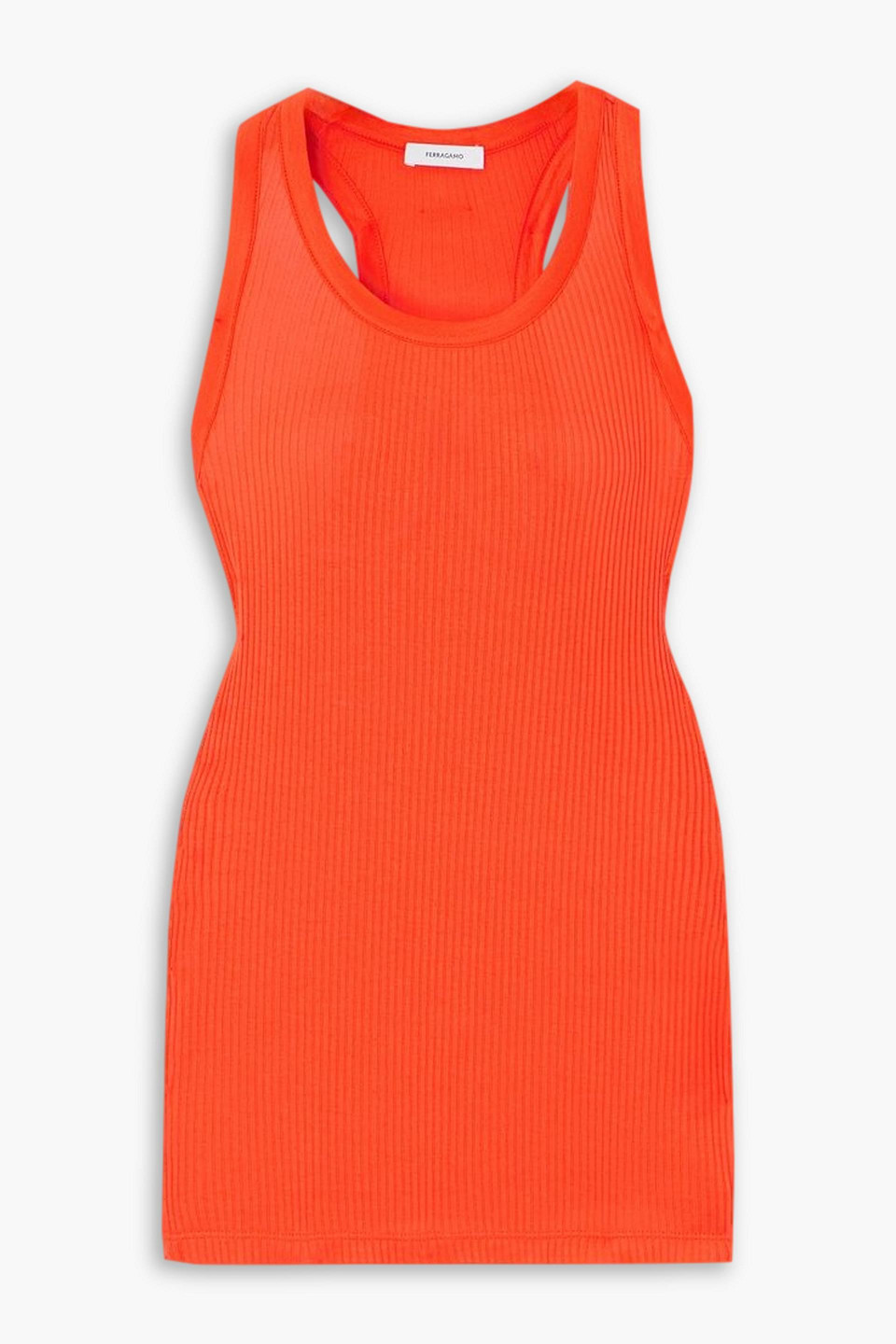 Ferragamo Ribbed Jersey Tank In Tomato Red