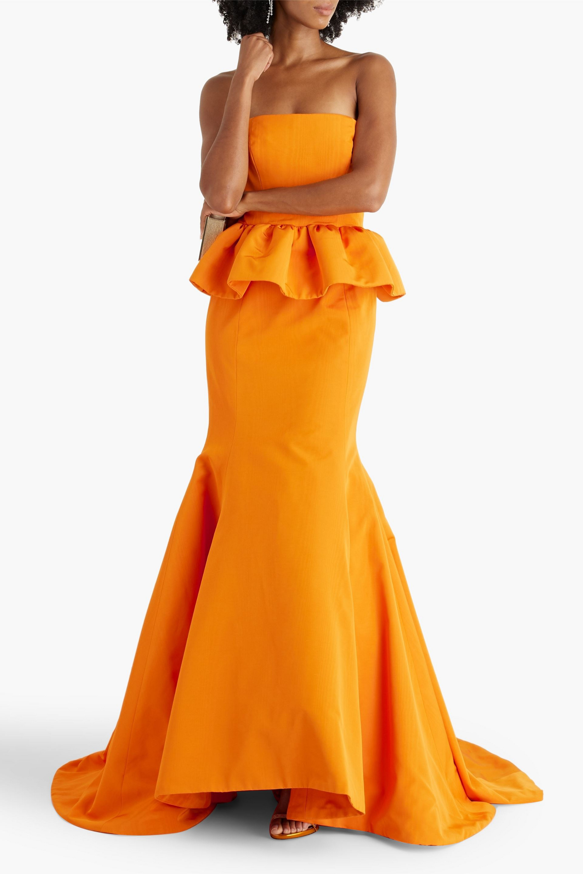 Oscar de la Renta Strapless ruffled cotton-blend moire peplum gown