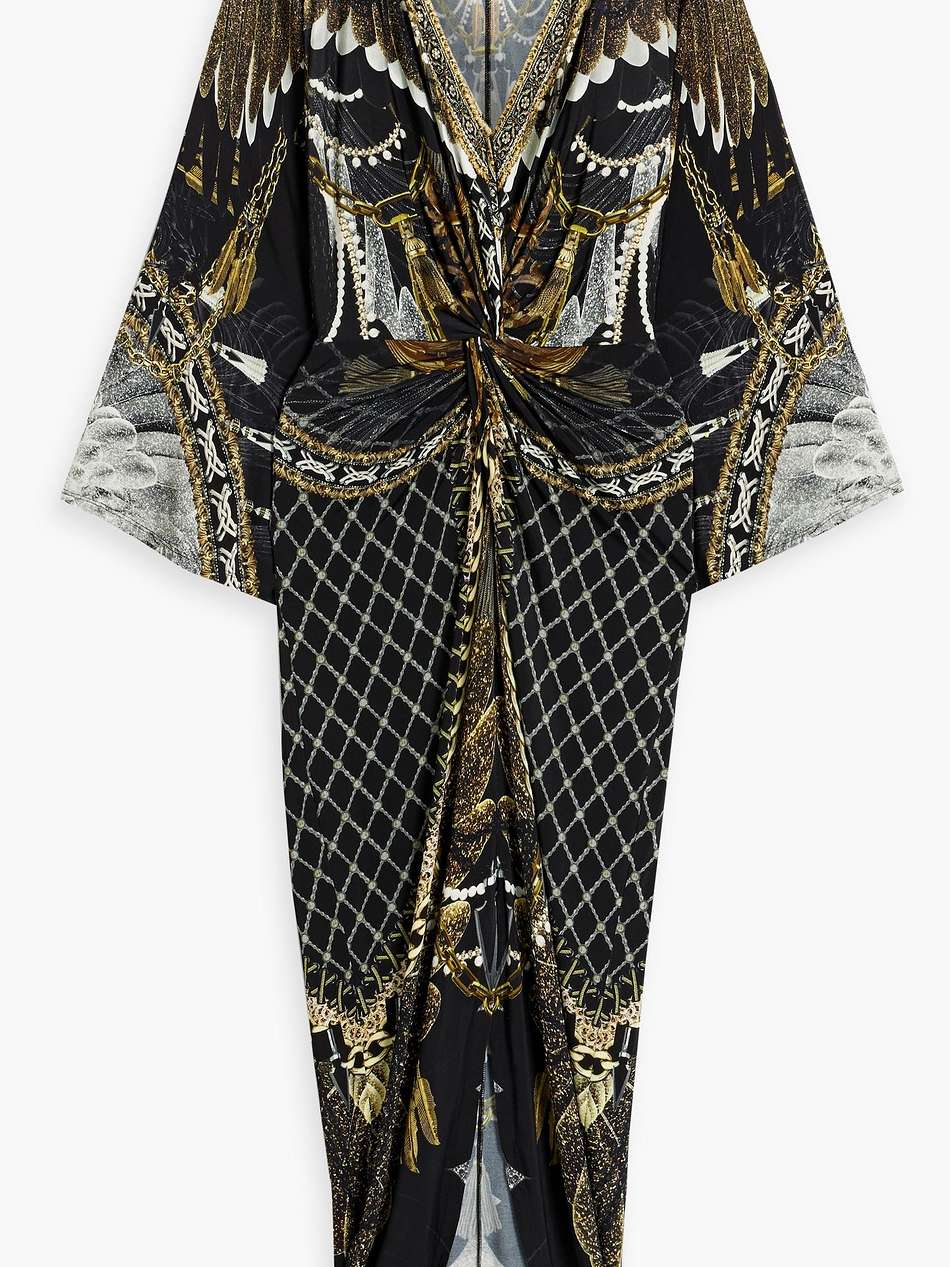 crystal-embellished printed stretch-jersey maxi dress