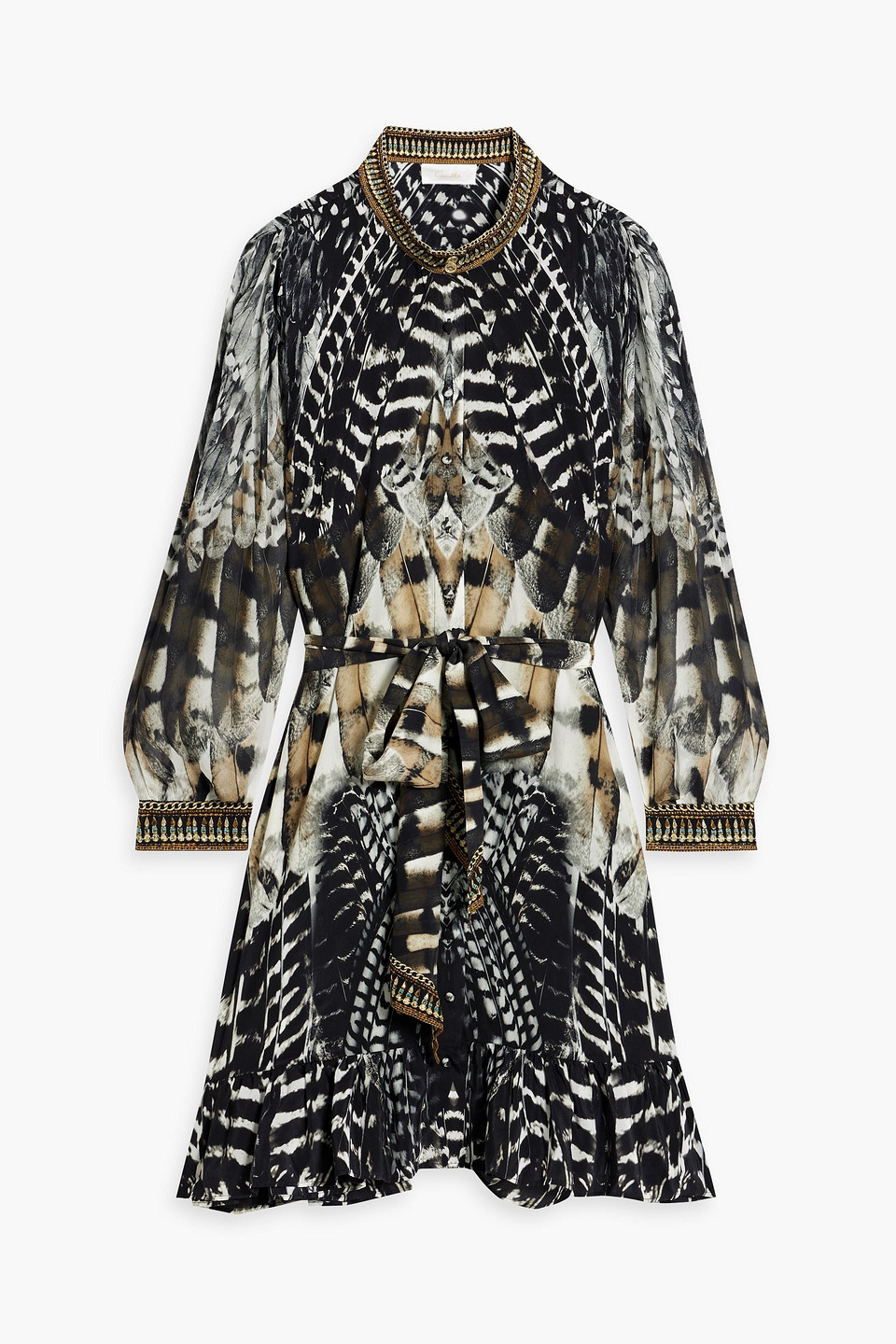 Camilla Crystal-embellished Printed Silk Crepe De Chine Mini Dress In Black