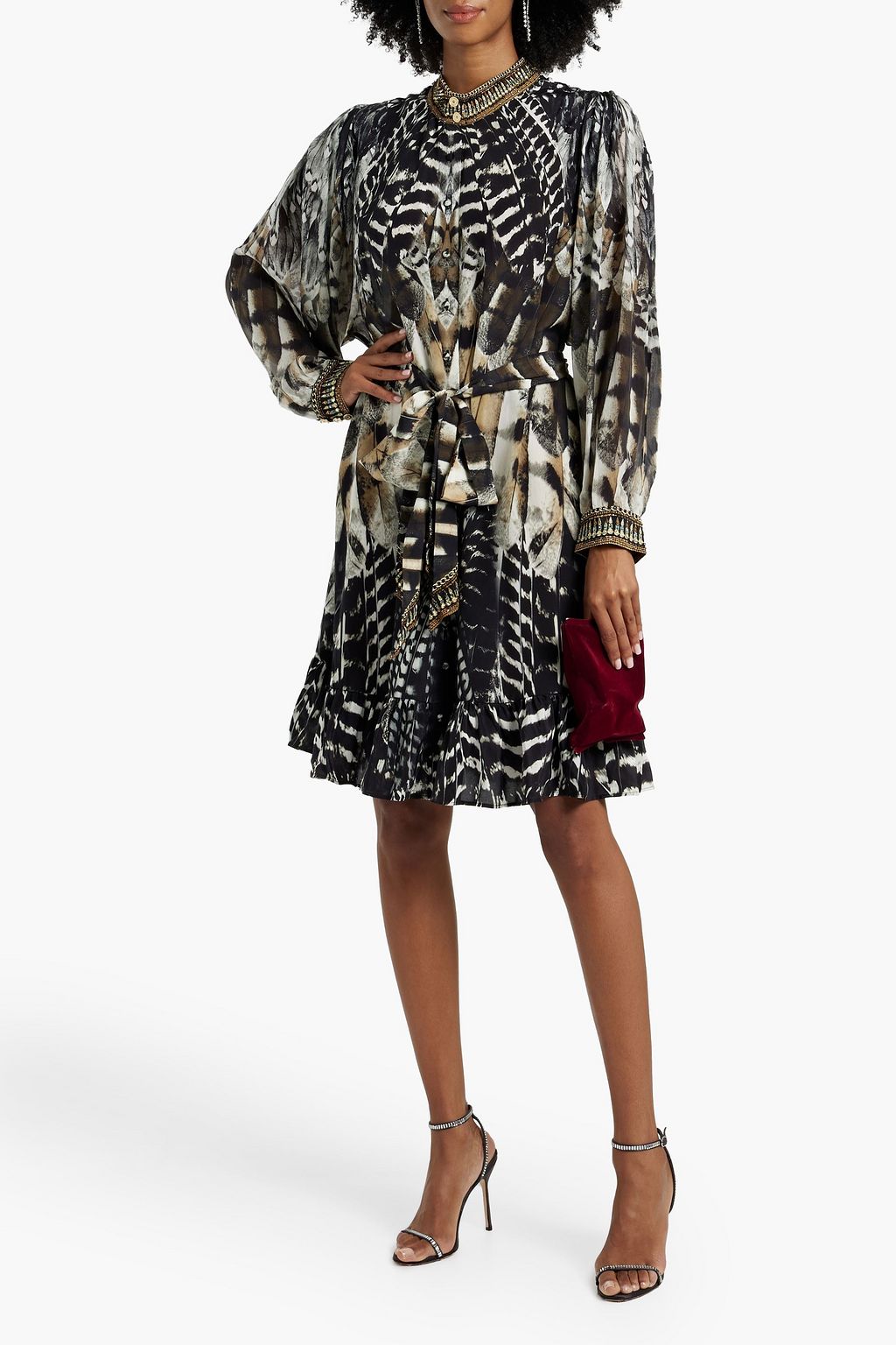 CAMILLA Crystal-embellished printed silk crepe de chine mini dress