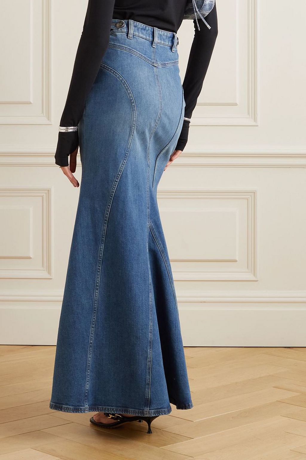 BURBERRY Pleated paneled denim maxi skirt