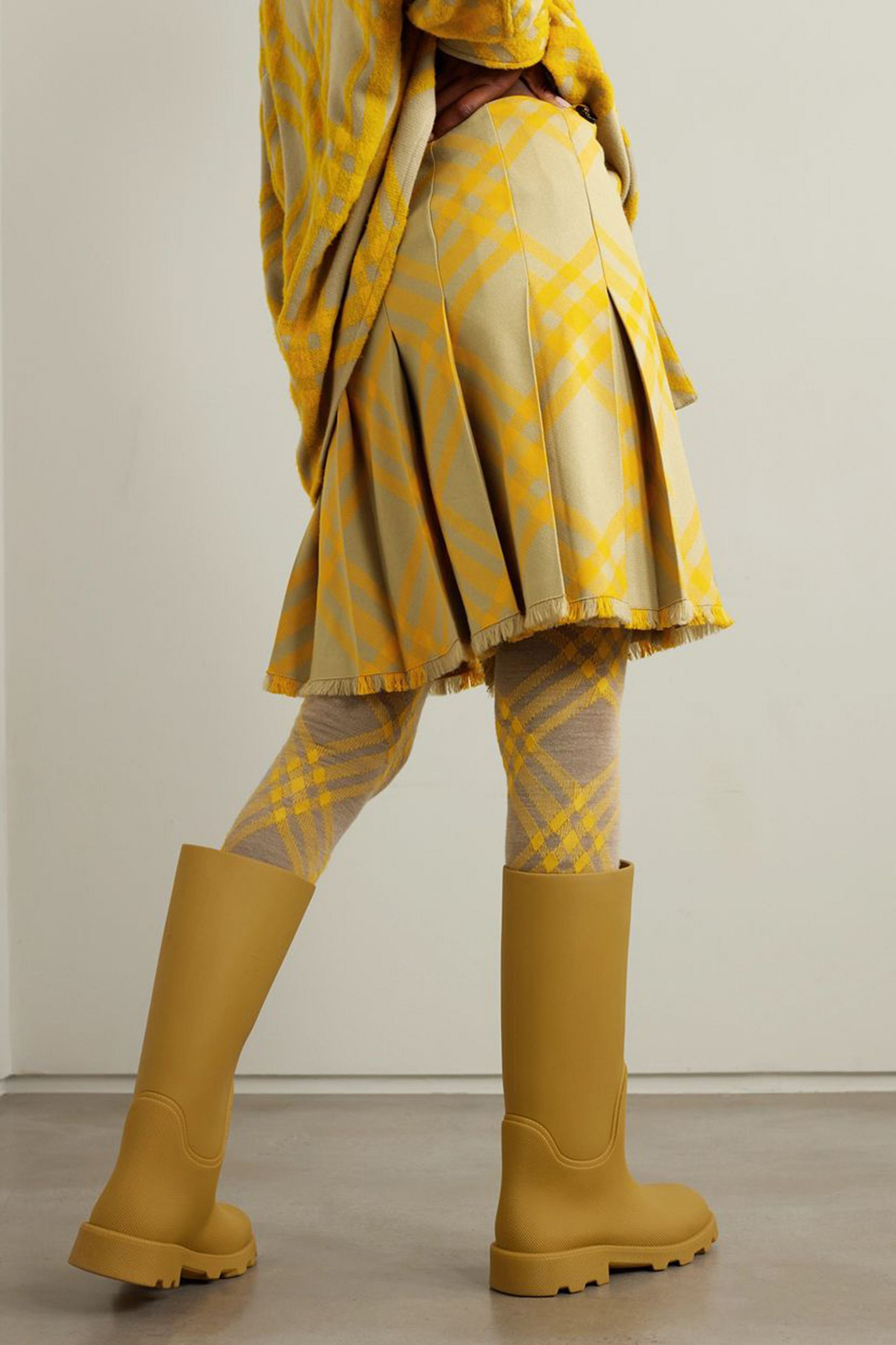 Burberry Fringed pleated checked woven mini wrap skirt thumbnail