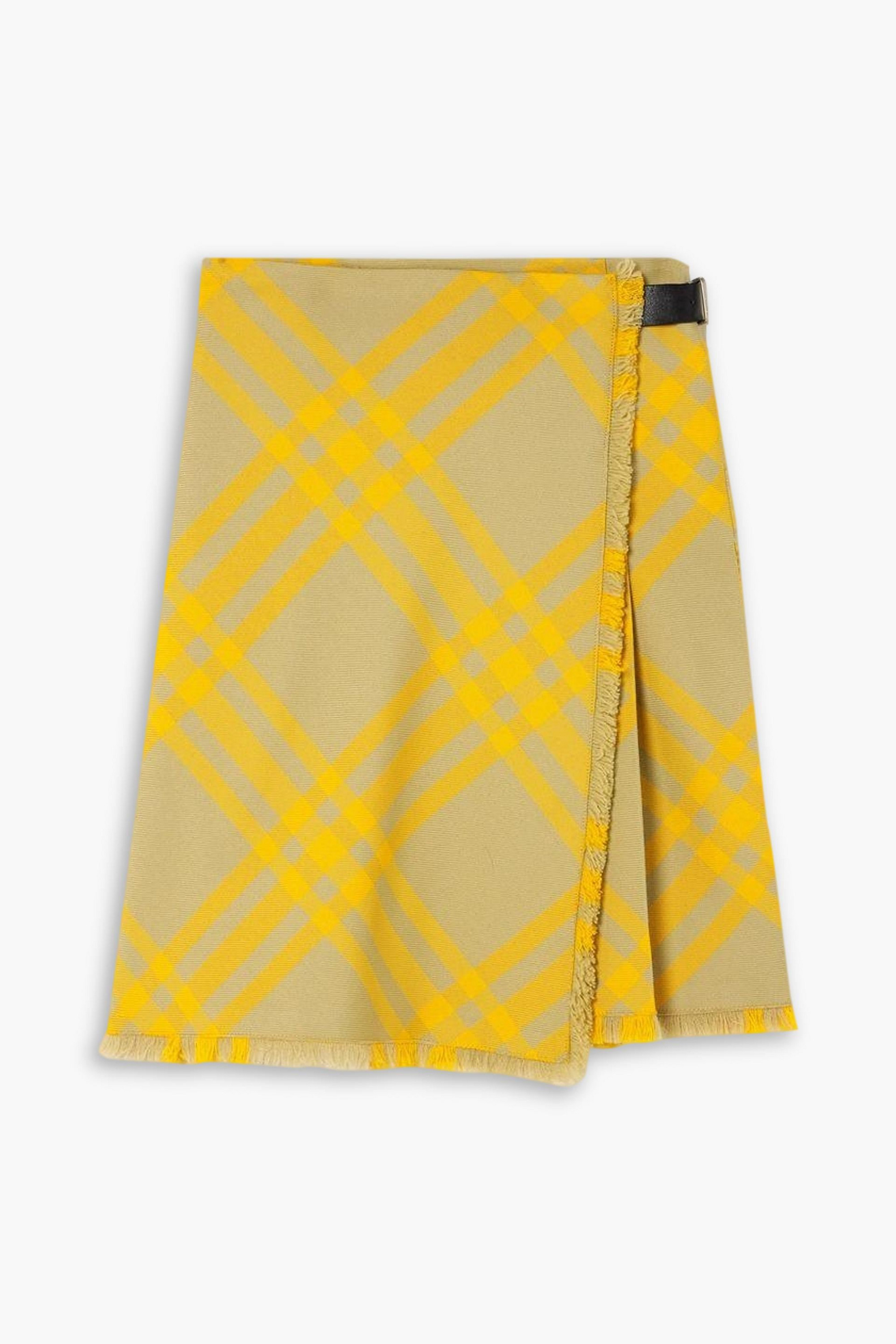 Burberry Fringed pleated checked woven mini wrap skirt thumbnail