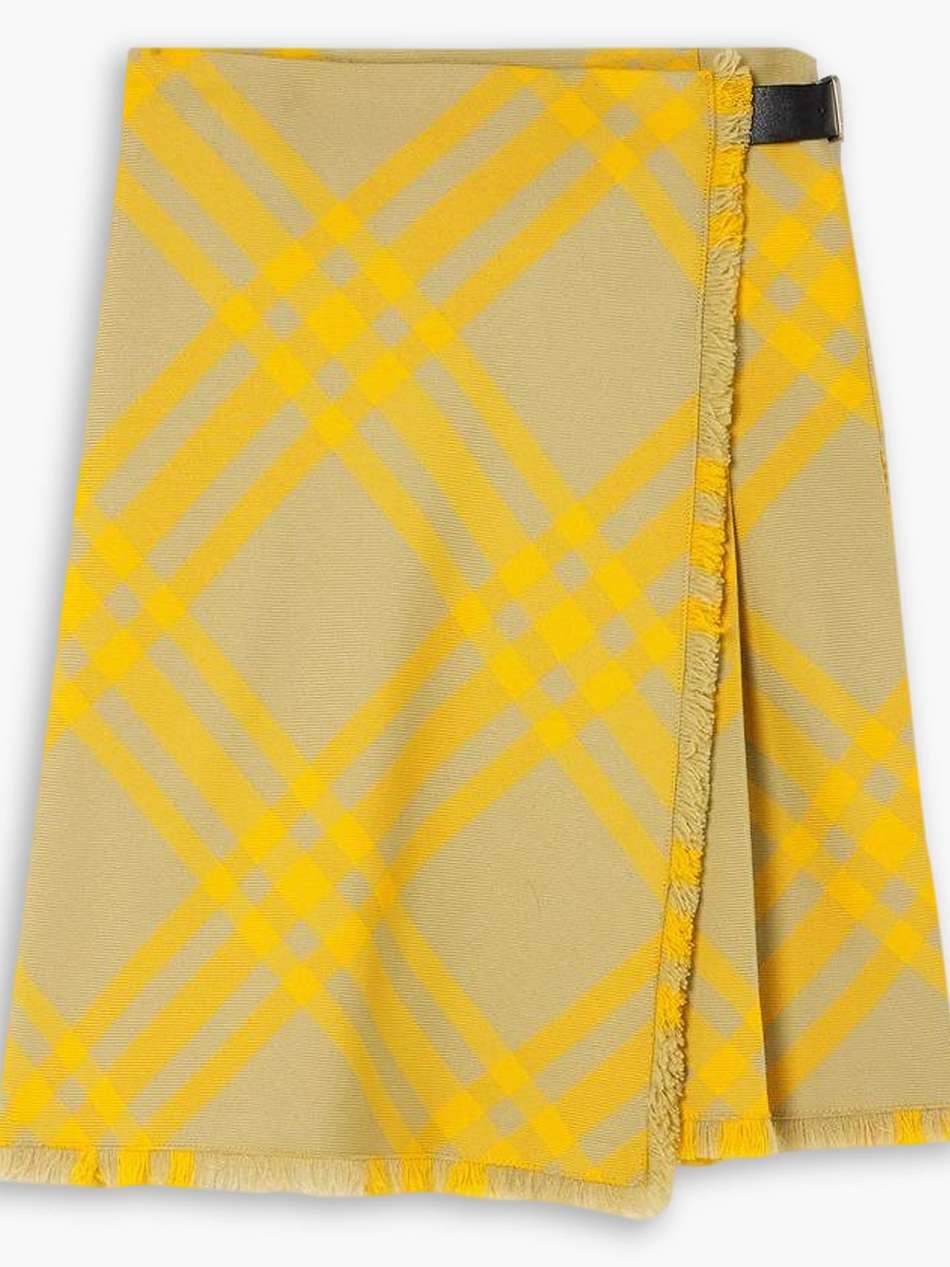fringed pleated checked woven mini wrap skirt