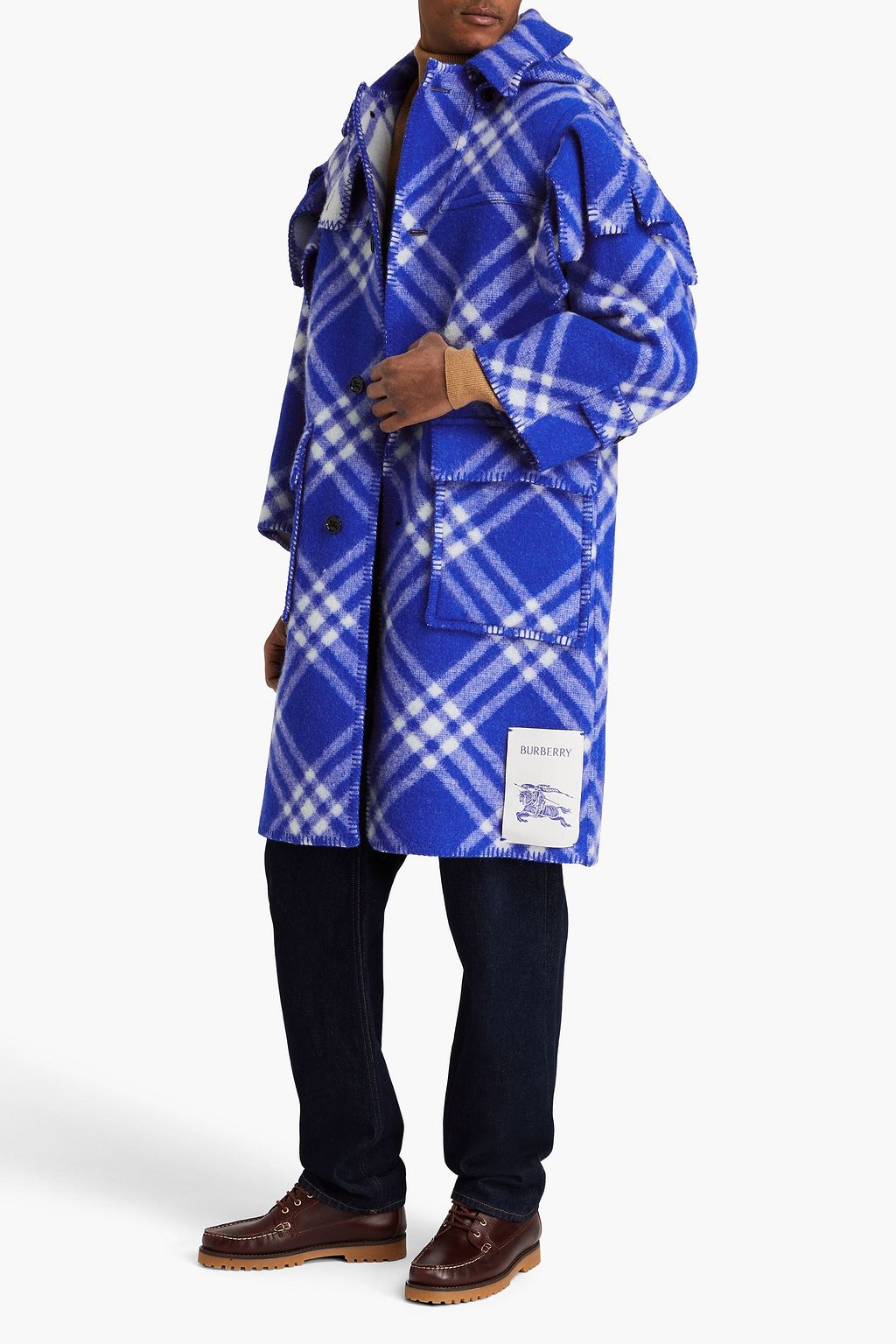 BURBERRY Oversized hooded appliquéd wool-jacquard coat