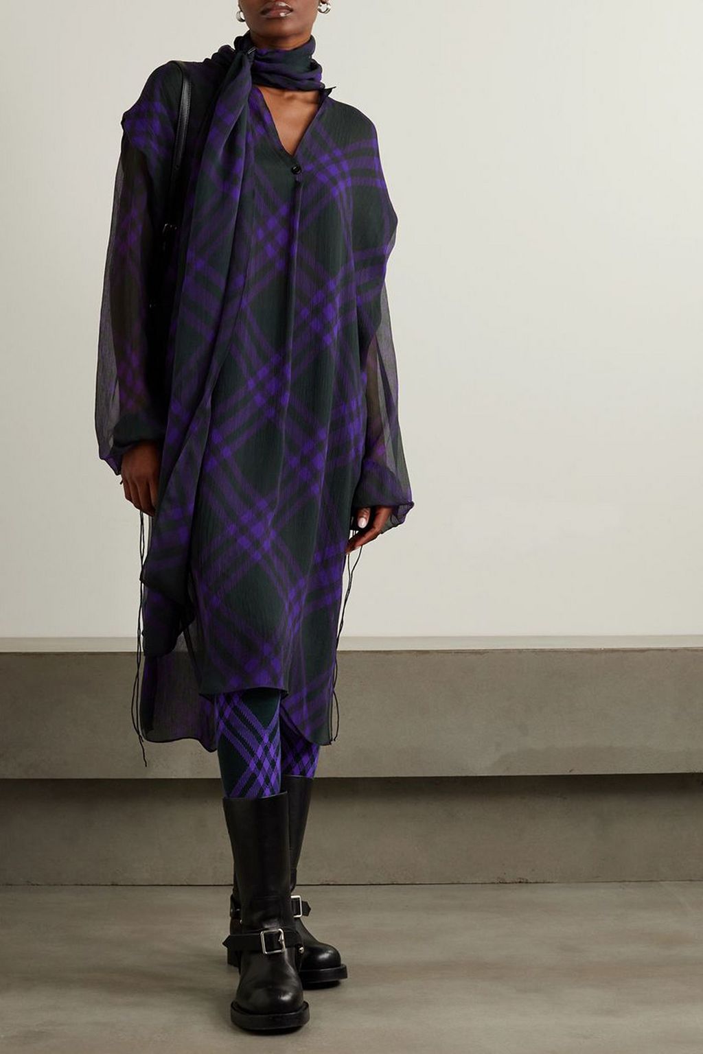 BURBERRY Draped checked silk-chiffon blouse