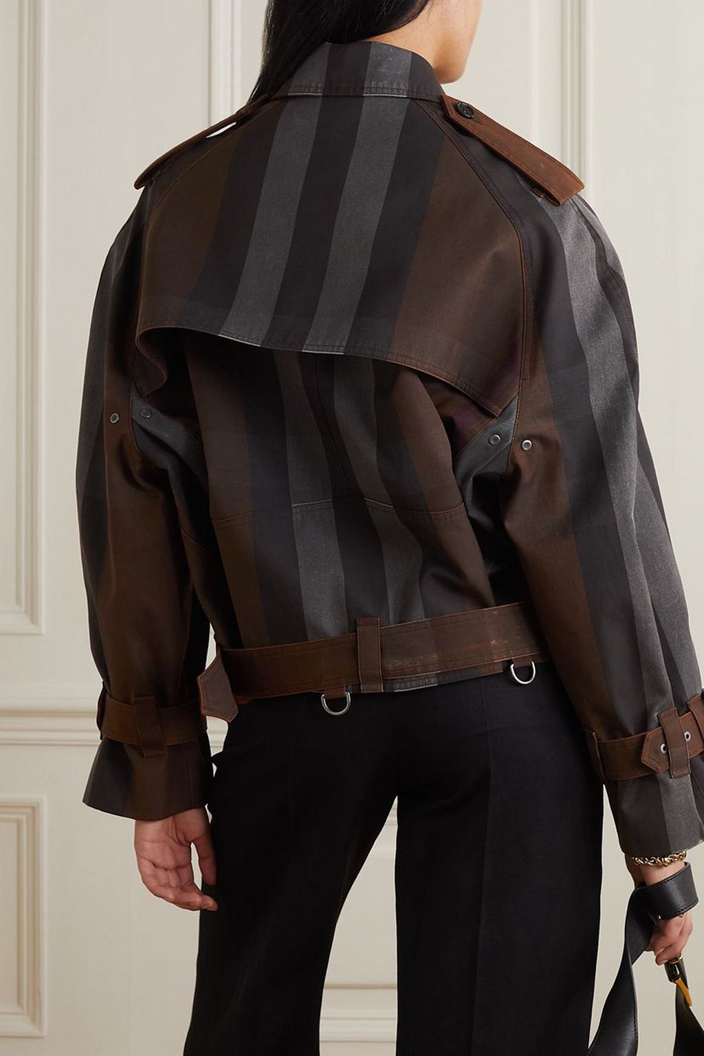 BURBERRY Belted double-breasted checked gabardine biker jacket
