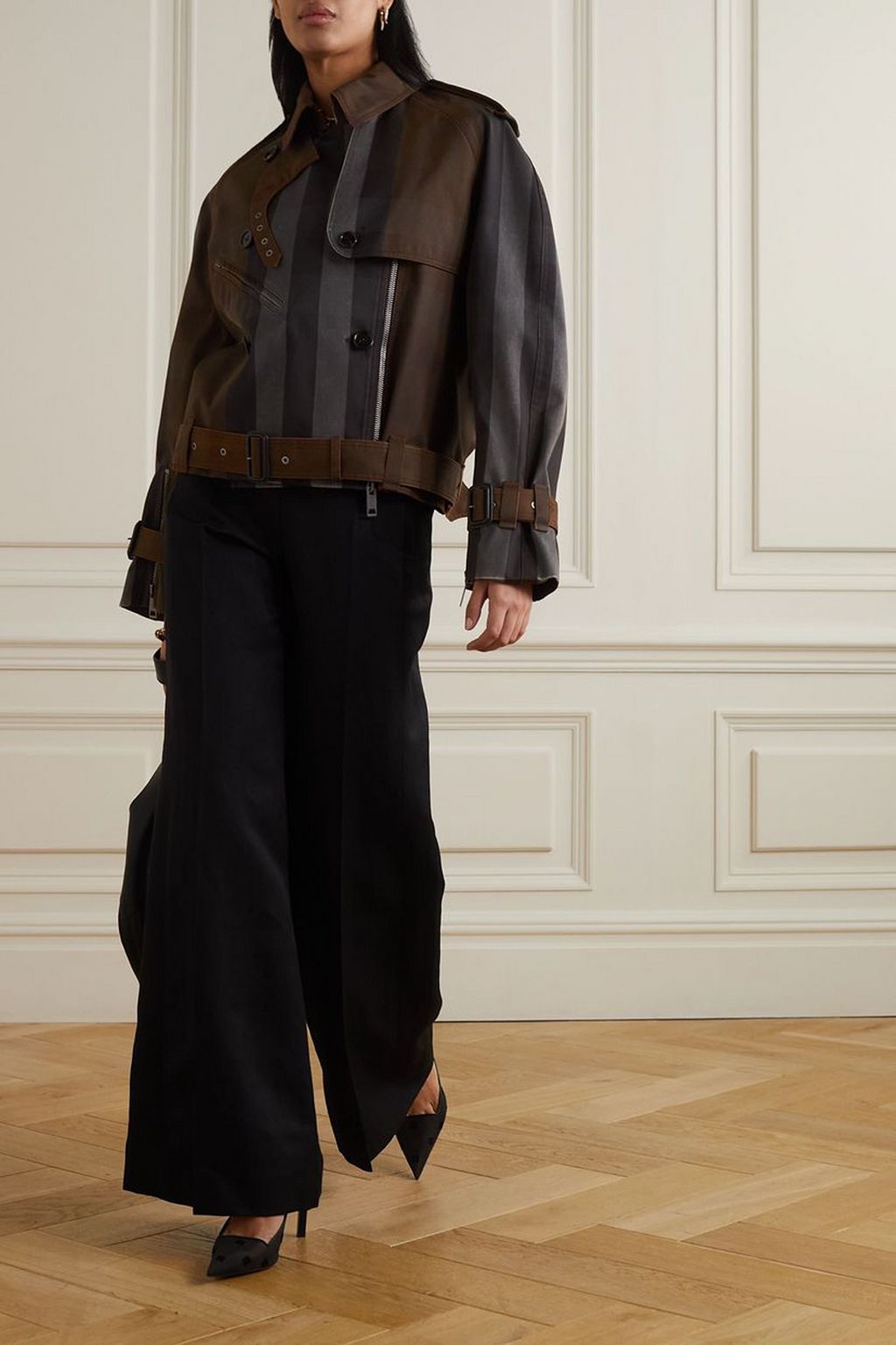BURBERRY Belted double-breasted checked gabardine biker jacket