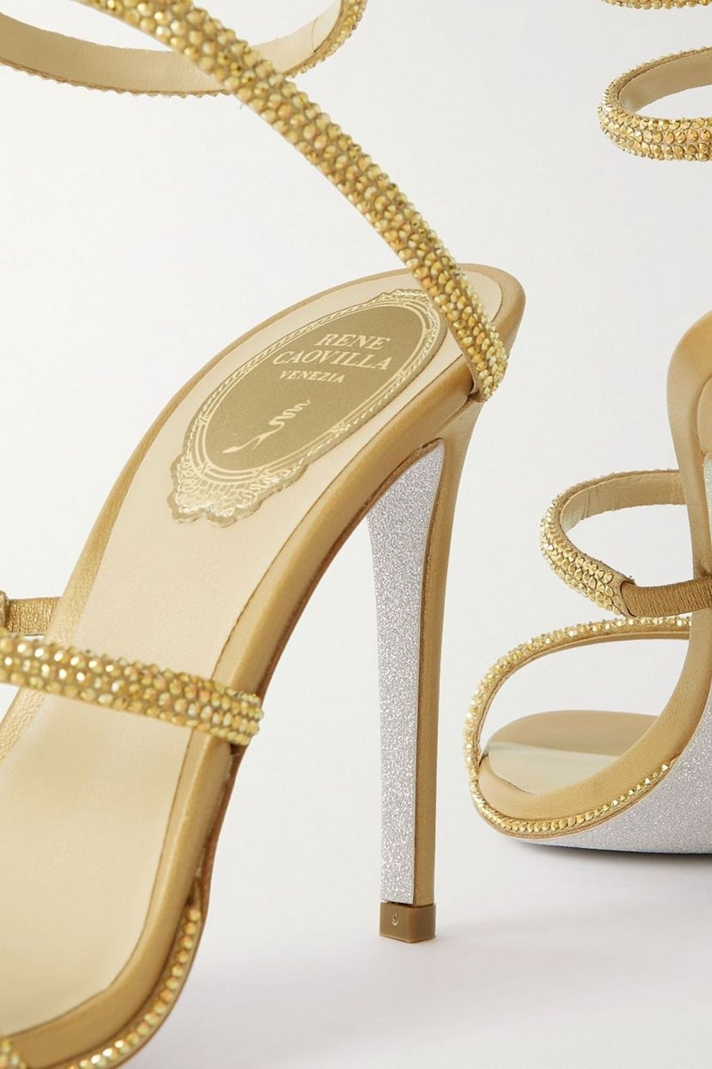 RENE' CAOVILLA Cleo crystal-embellished satin sandals