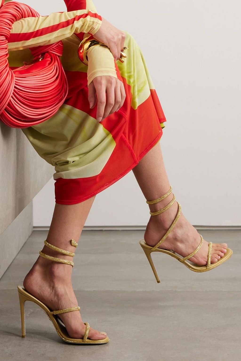 RENE' CAOVILLA Cleo crystal-embellished satin sandals