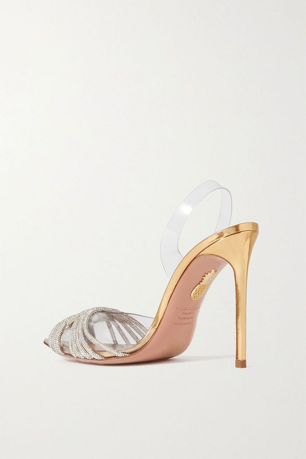 AQUAZZURA Gatsby Sling 105 crystal-embellished PVC and metallic leather pumps