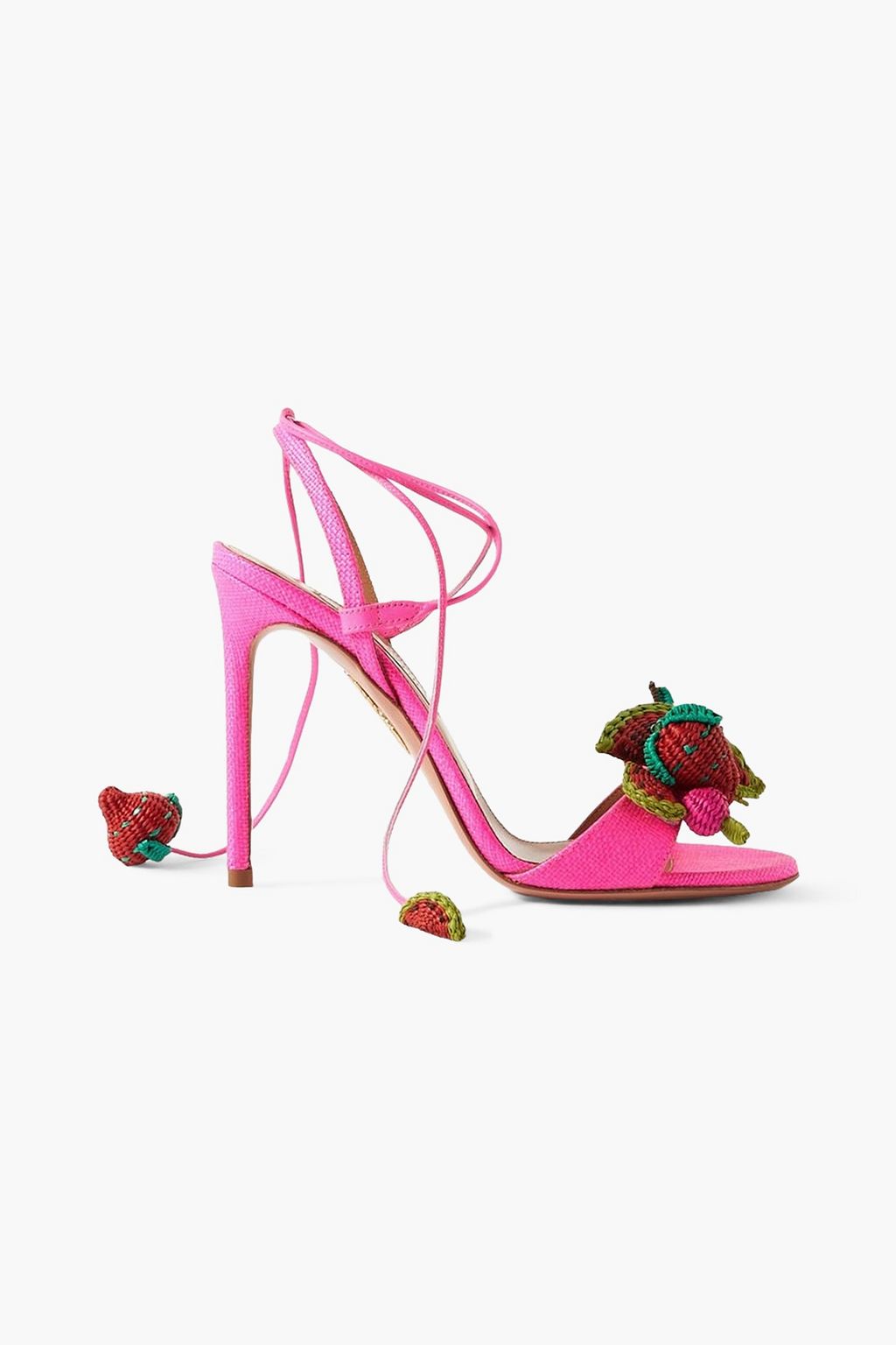 Strawberry Punch embellished raffia sandals bright pink EU 36.5