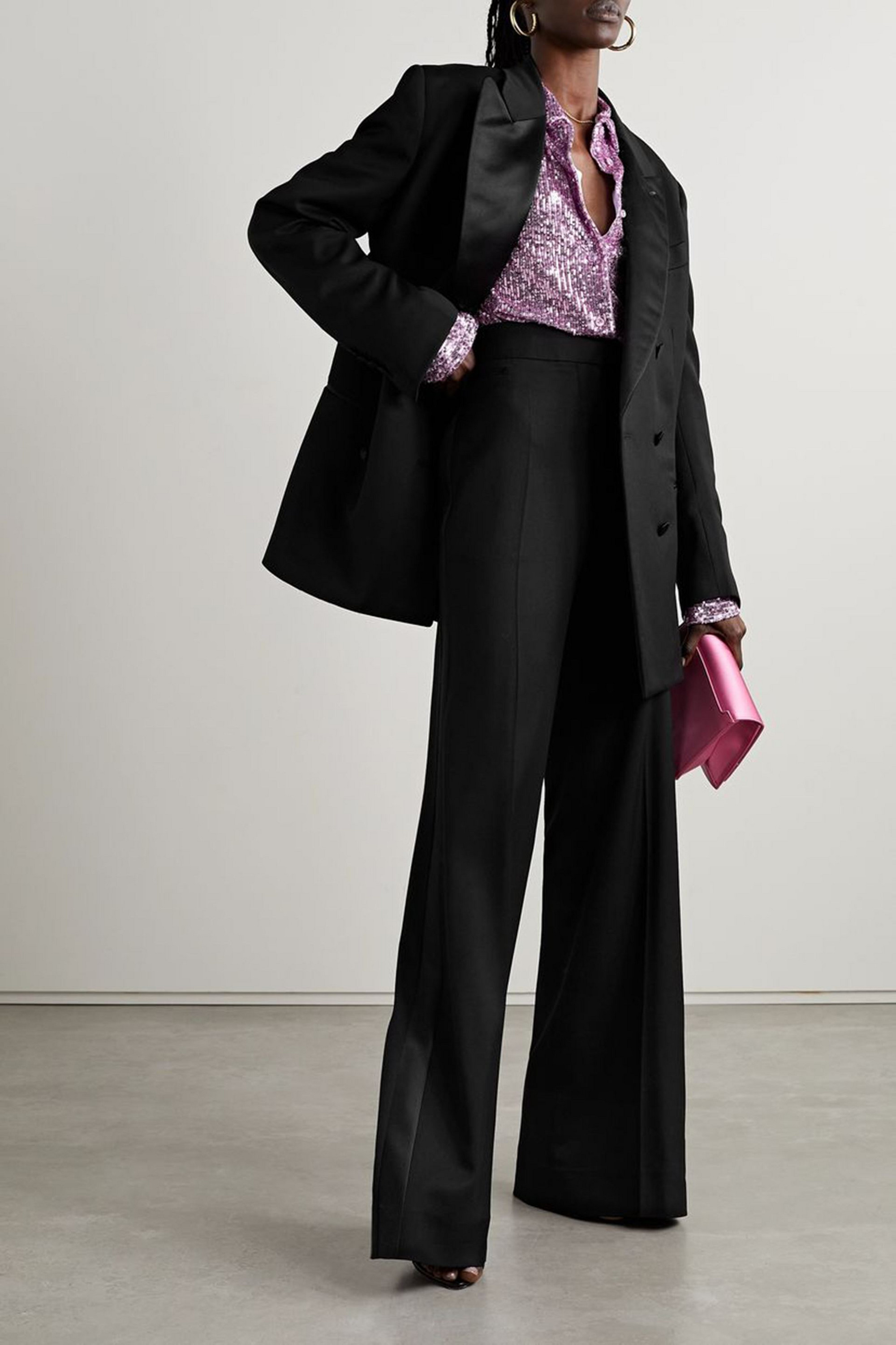 Tom Ford Satin-trimmed grain de poudre wool wide-leg pants