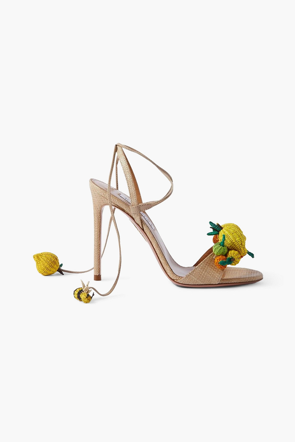 Aquazzura Citrus Punch Embellished Raffia Sandals In Neutral