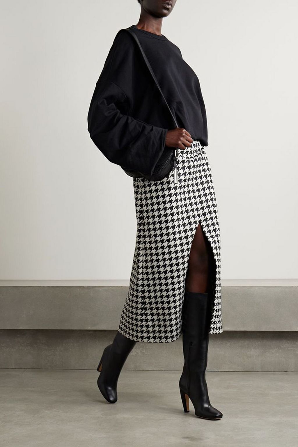 BURBERRY Houndstooth twill midi skirt