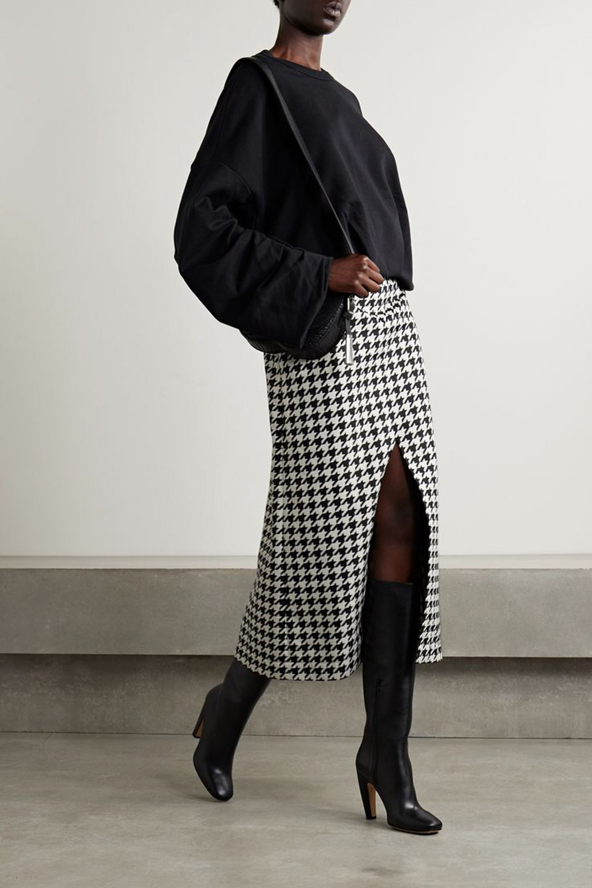 Burberry Houndstooth twill midi skirt